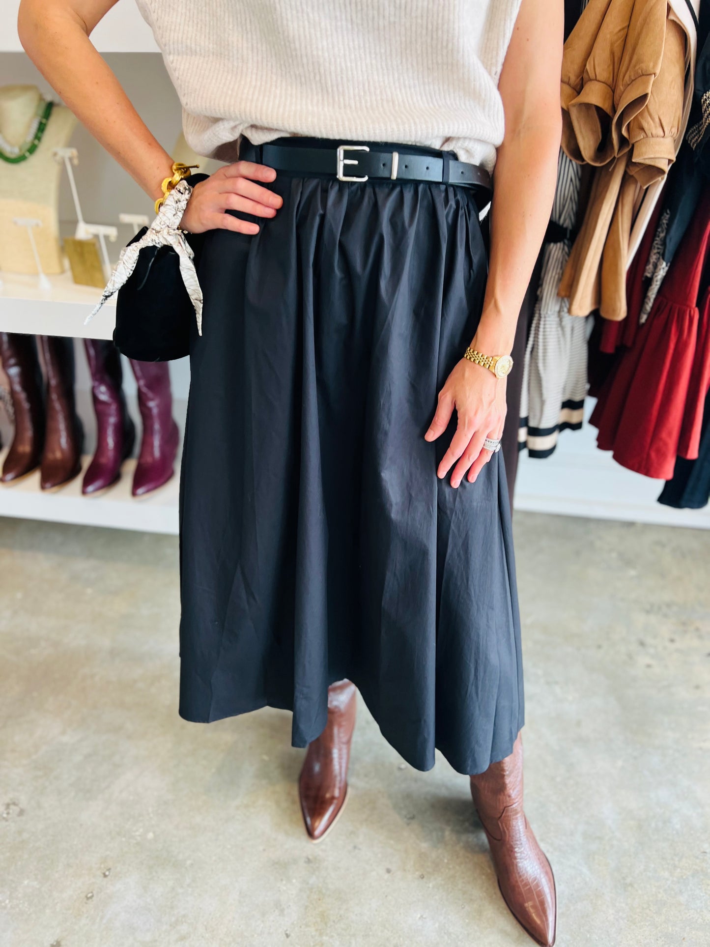 Long Poplin Pocket Skirt
