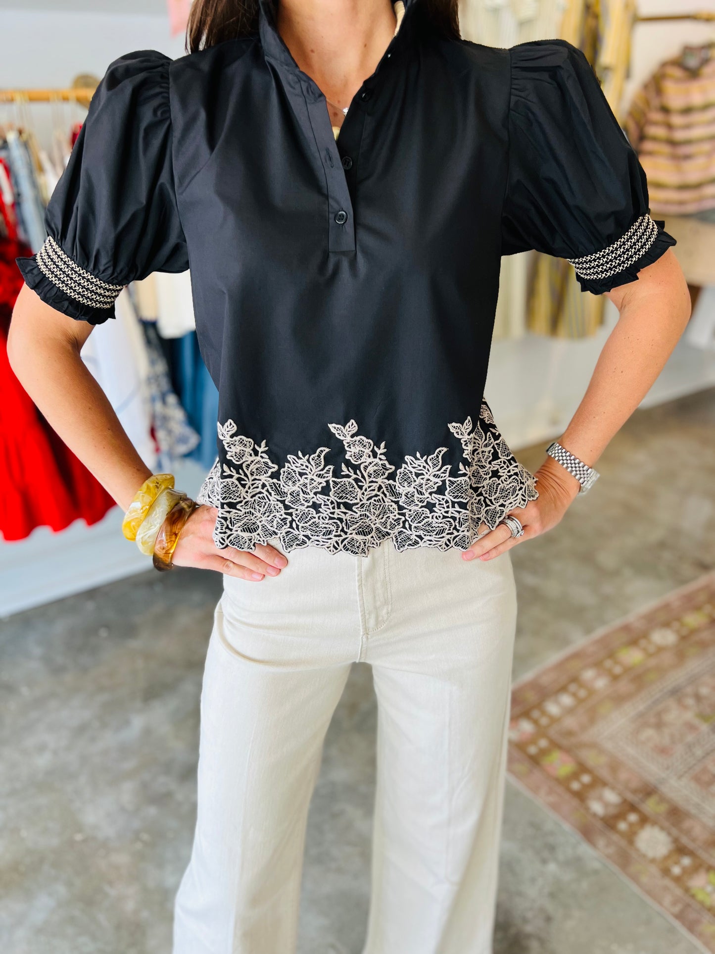Black Embroidery Blouse