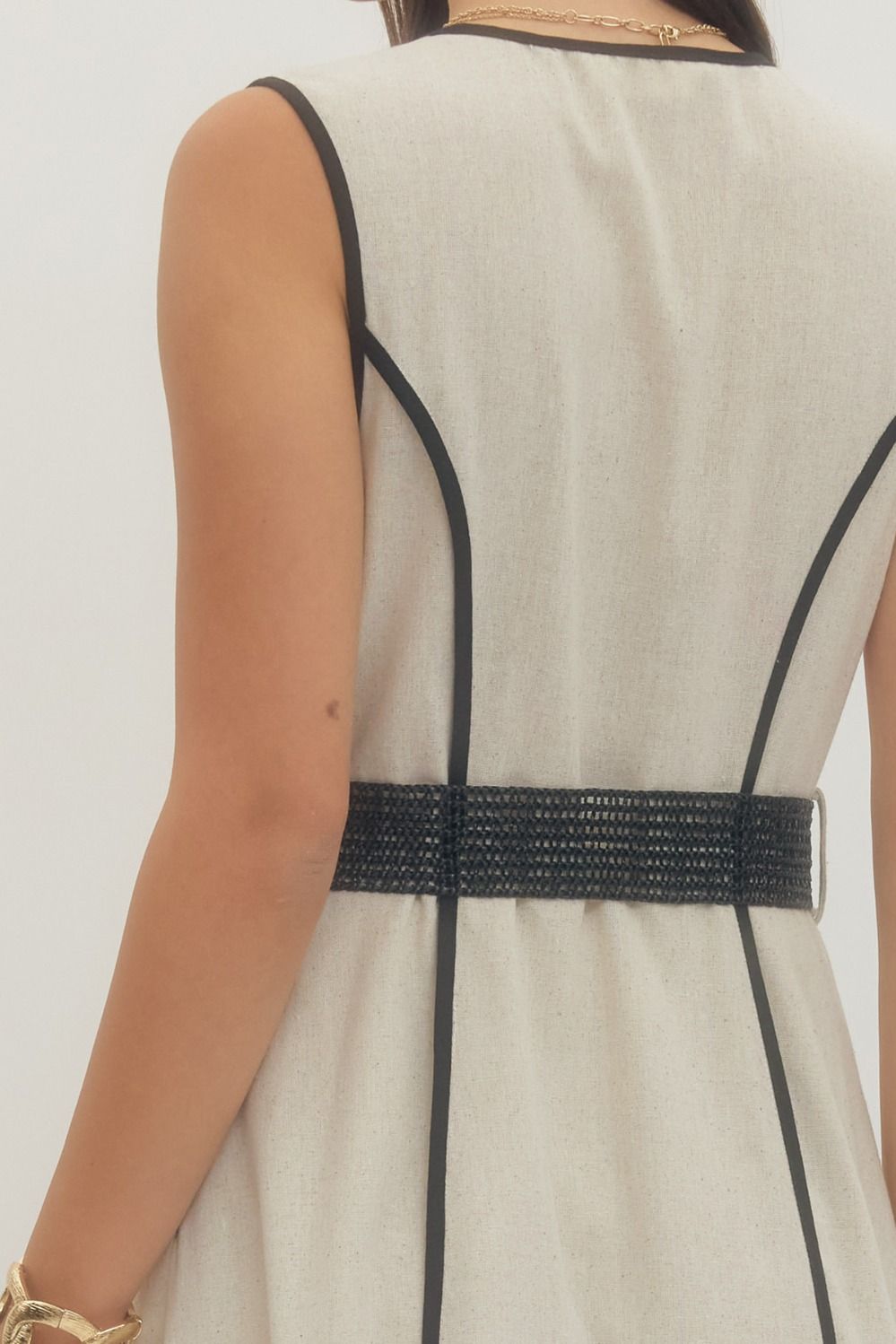 Natural Vneck Belted Dress