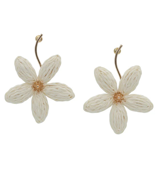 White Raffia Dangle Earring