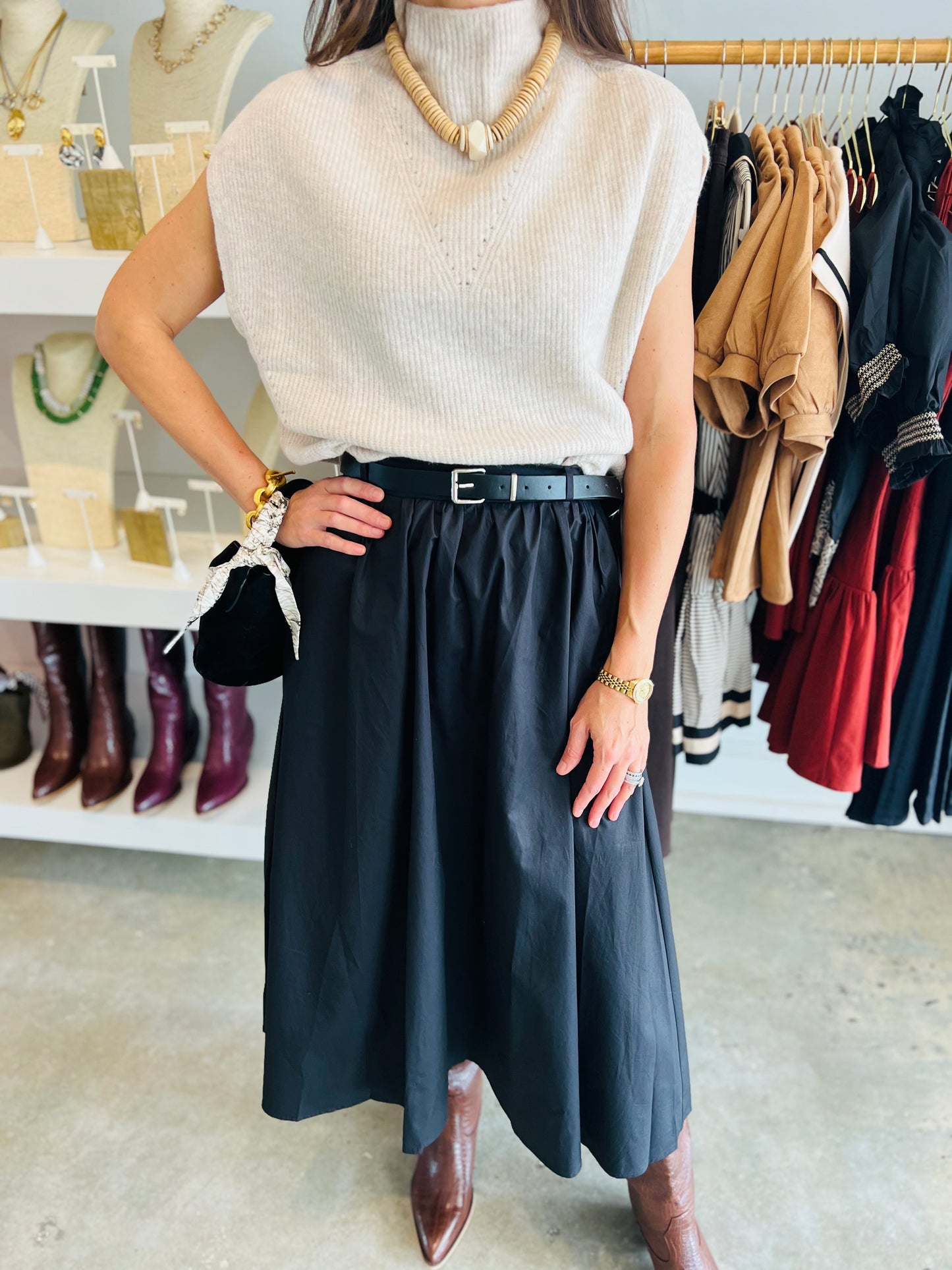Long Poplin Pocket Skirt