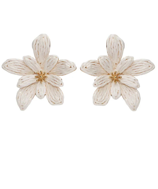 White Raffia Stud Earrings