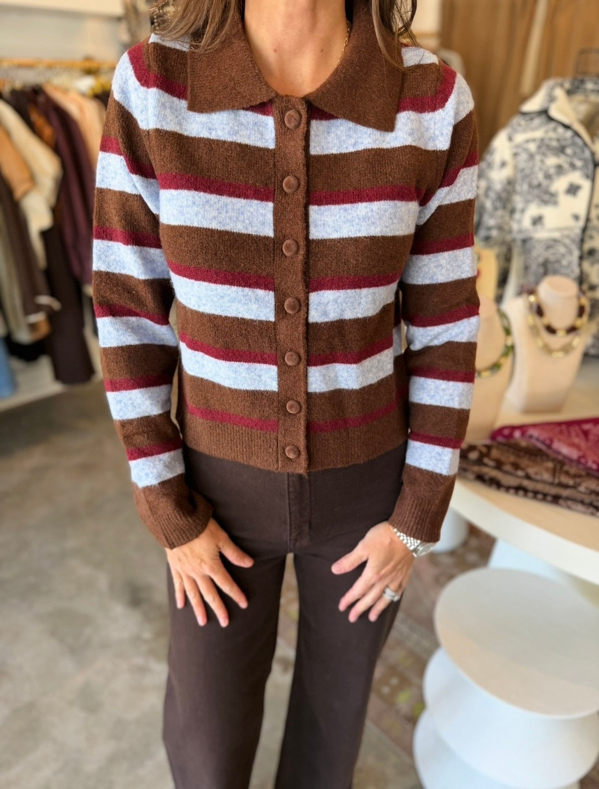 Striped Button Down Cardigan