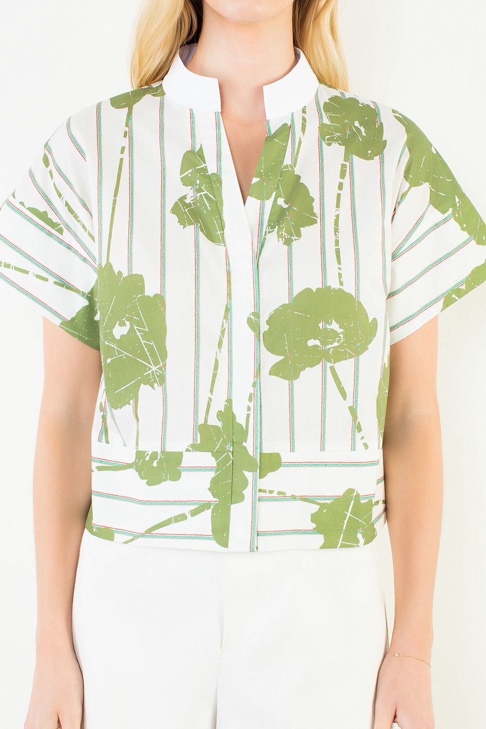 Green Pattern Vneck Top