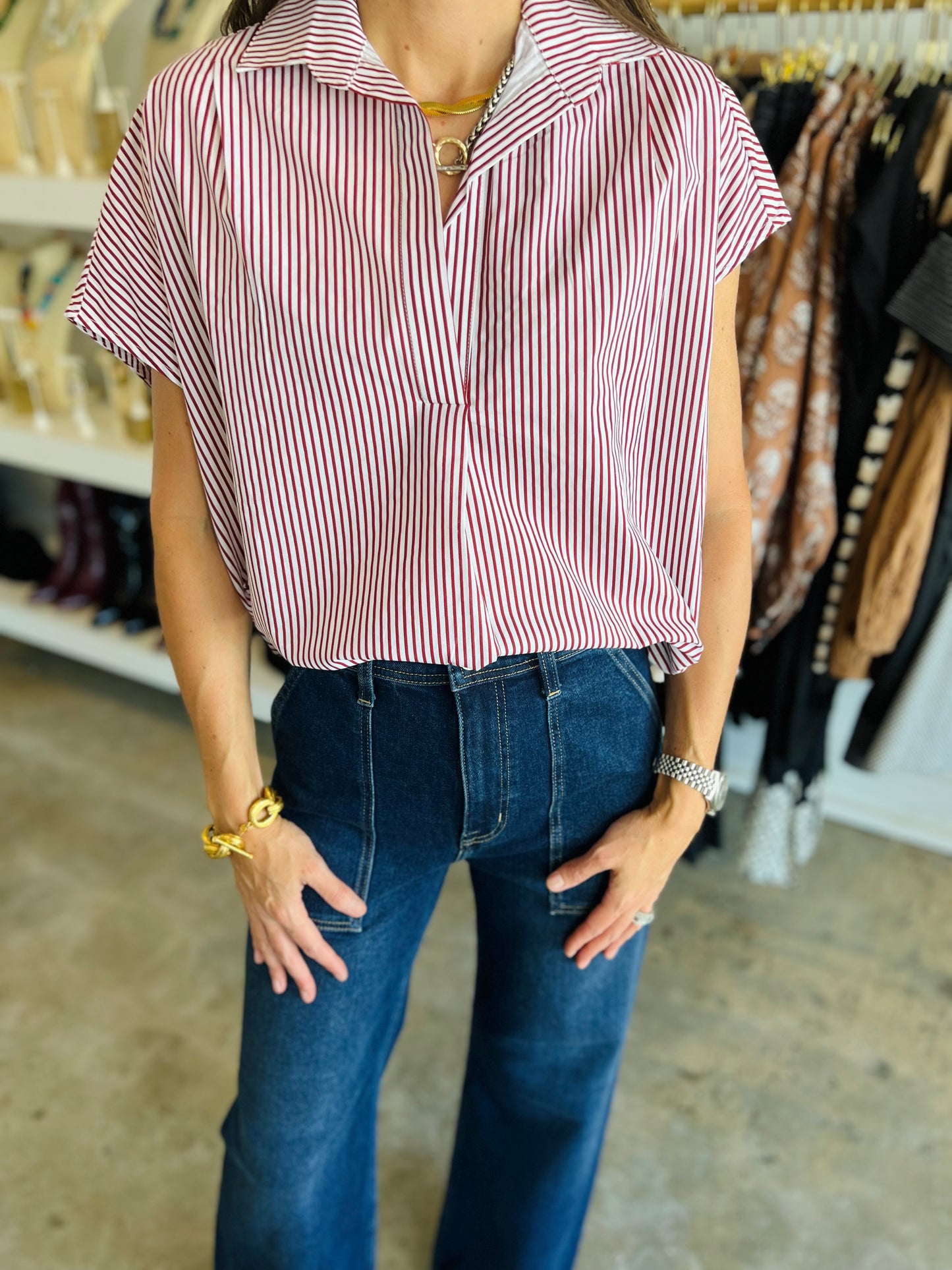 Burgundy Signature Stripe Blouse