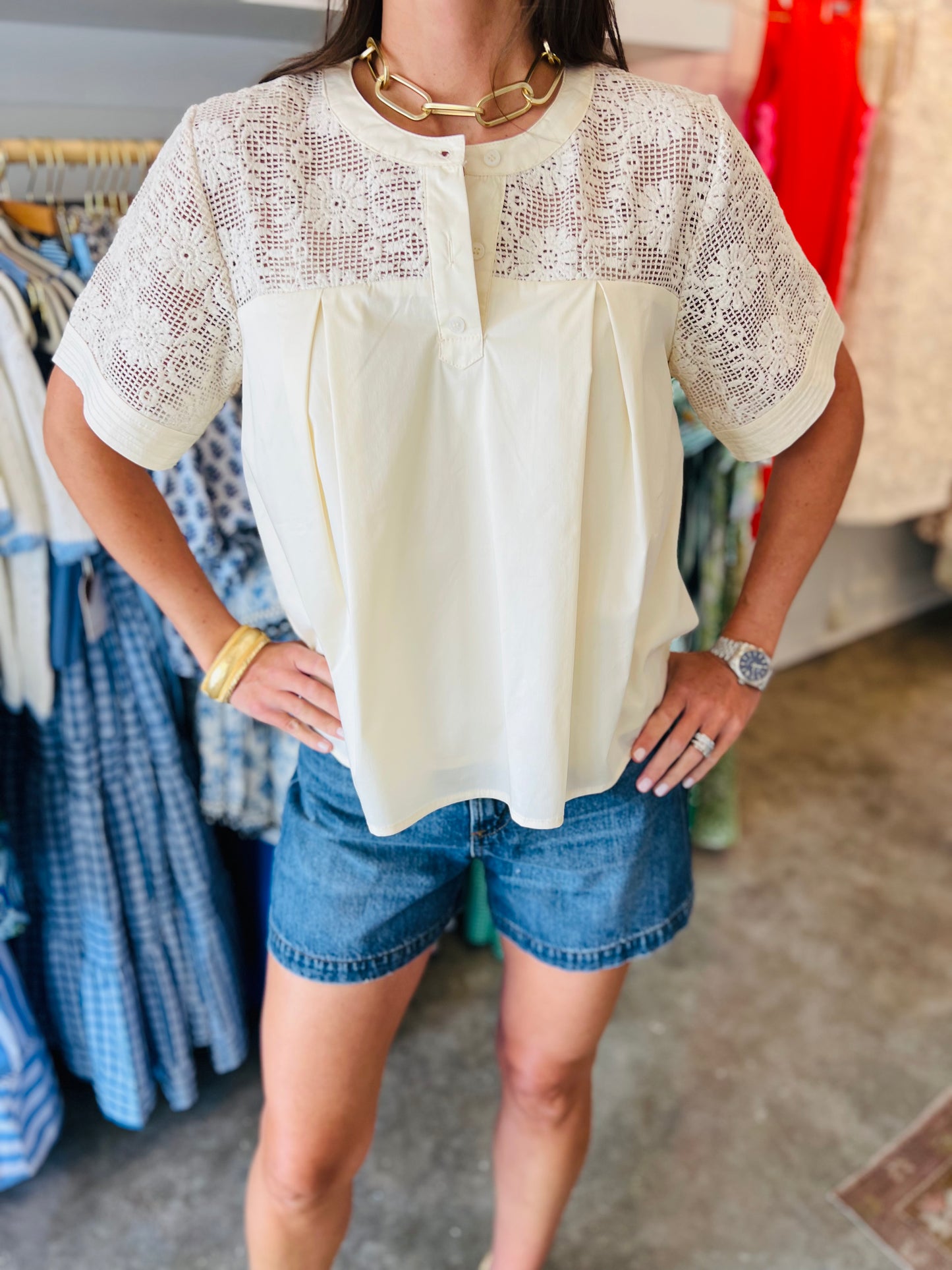Crochet Yoke Blouse