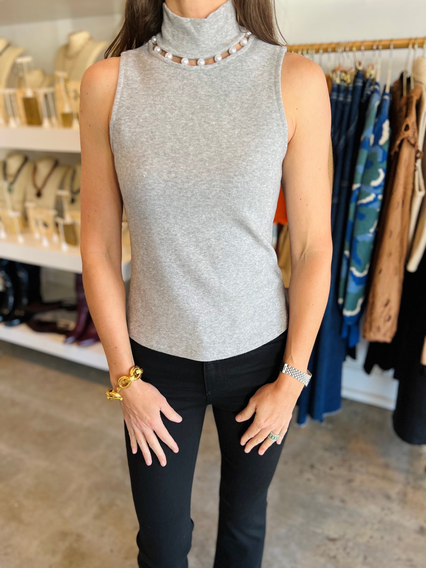 Silver Pearl Detail Top