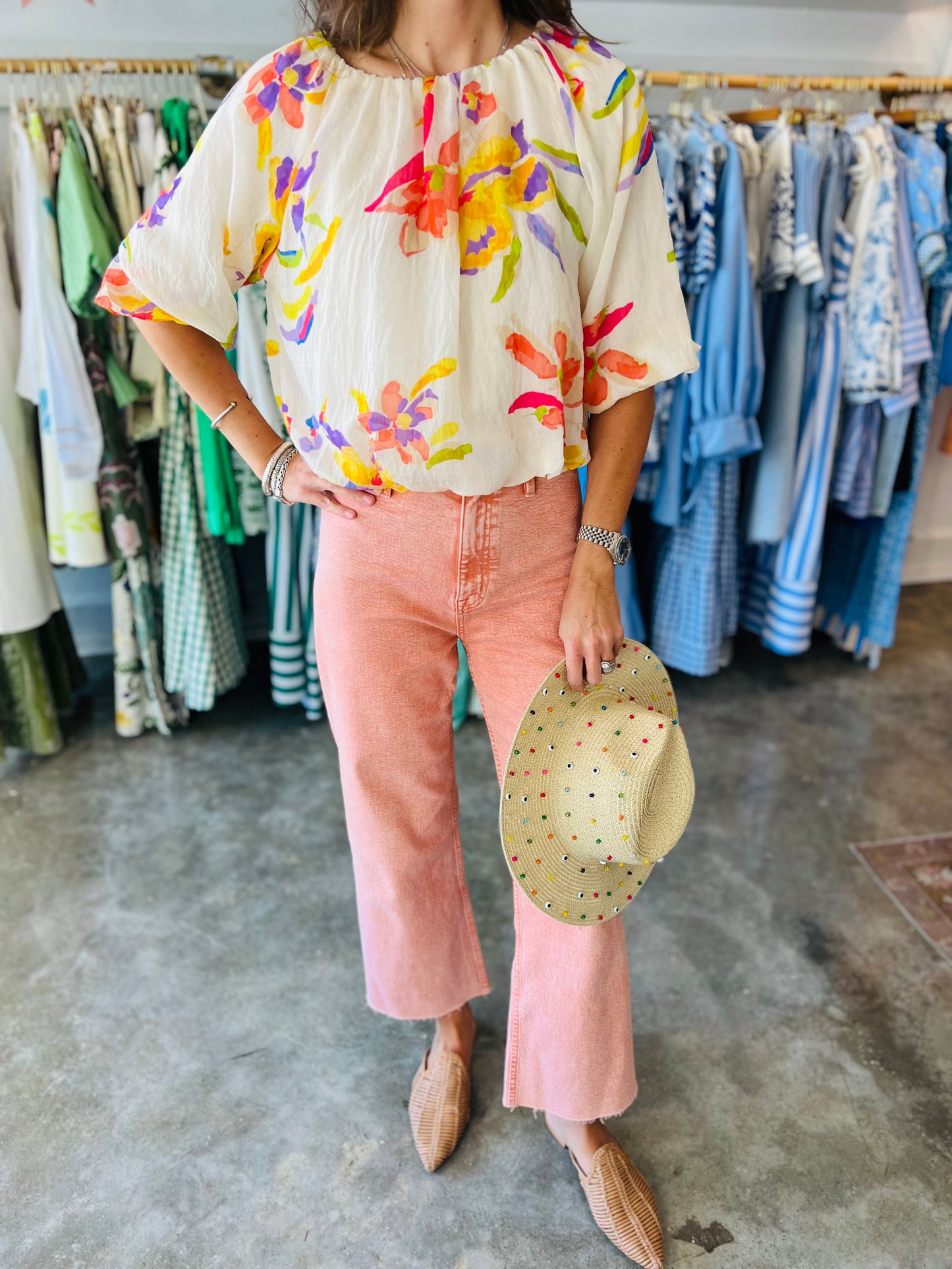 Crop Cream Floral Top