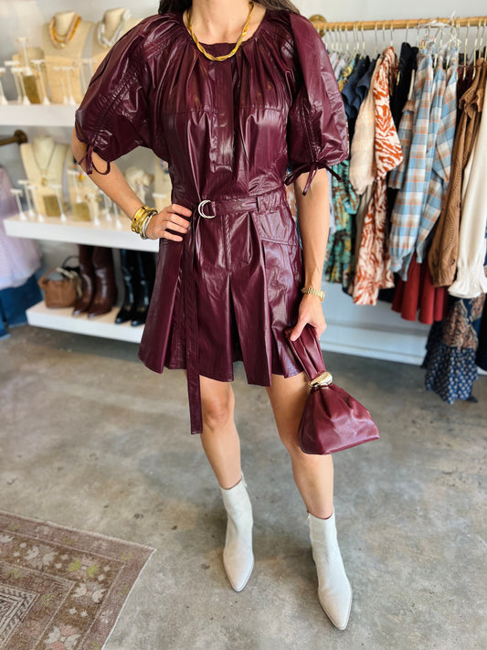 Belted Faux Leather Mini Dress