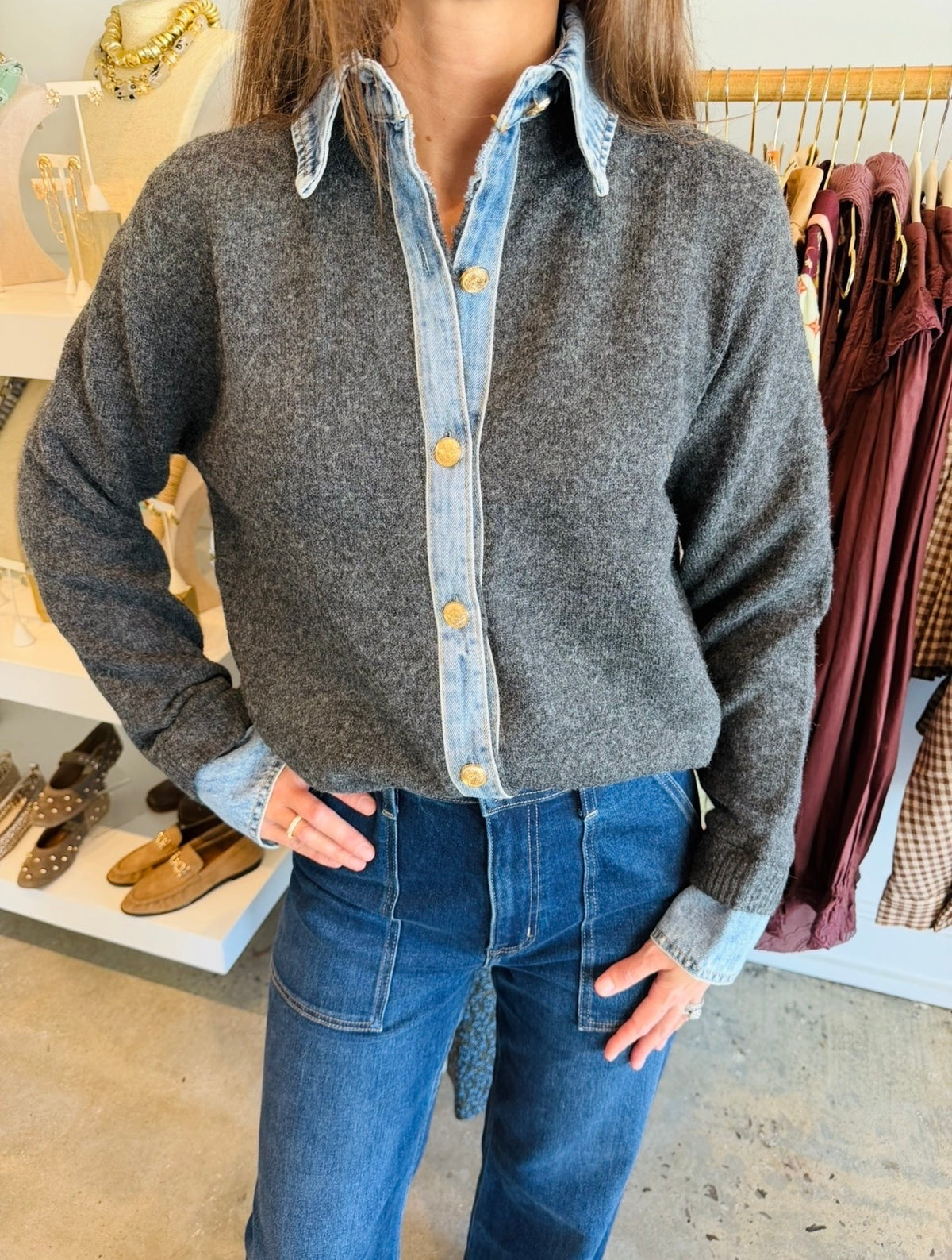 Charcoal Denim Knit Cardi