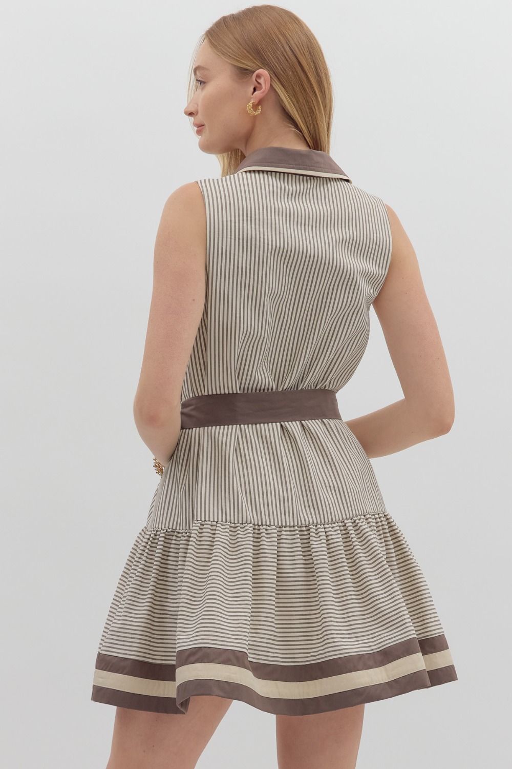 Mocha Stripe Ruffle Hem Dress