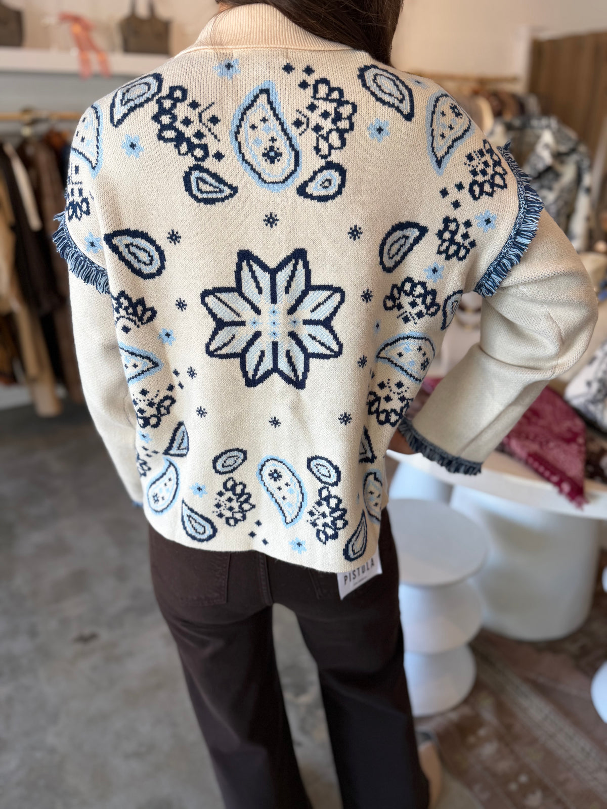 Paisley Embroidered Knit Cardigan