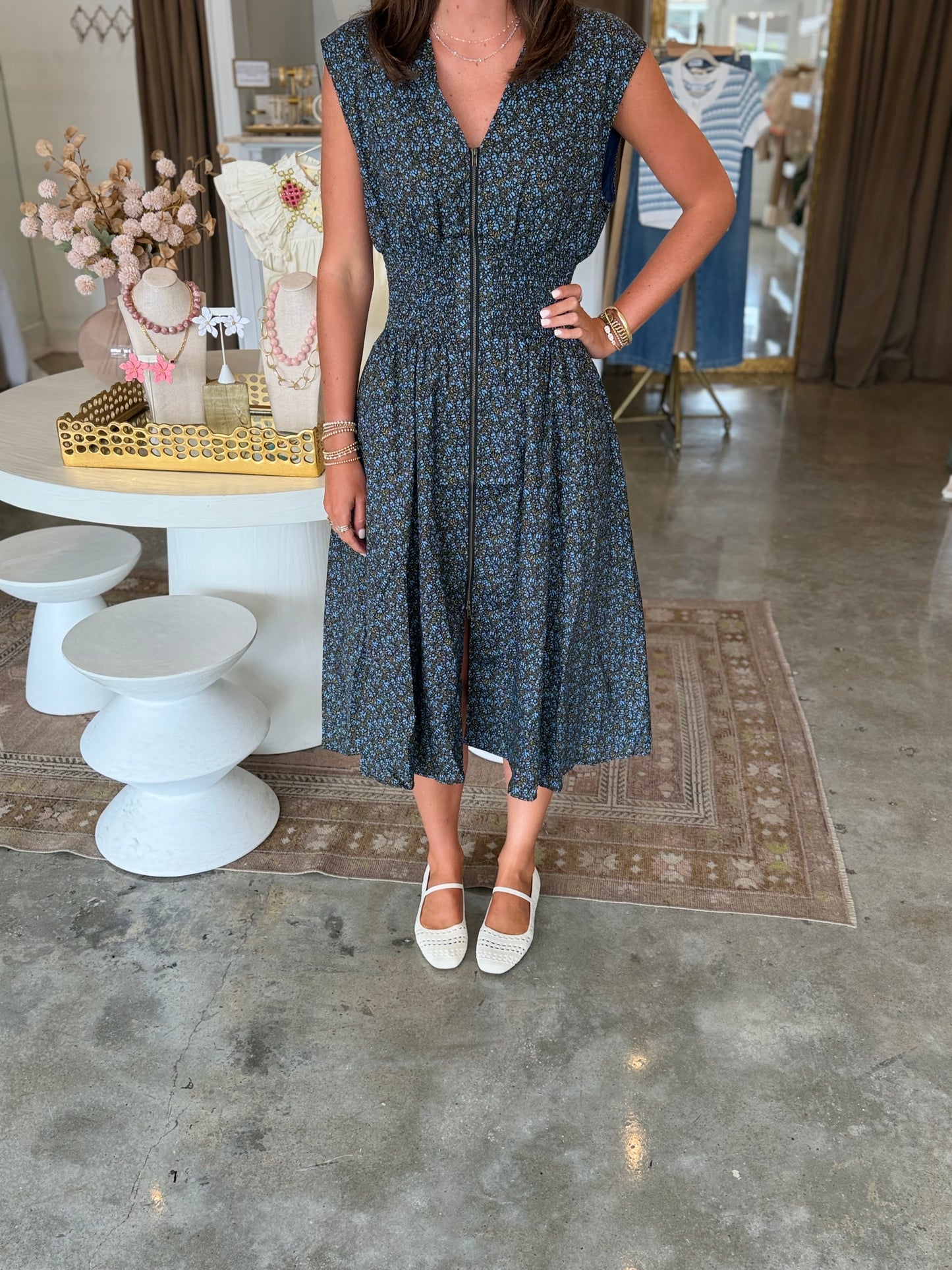 Mini Flower Long Zipper Dress