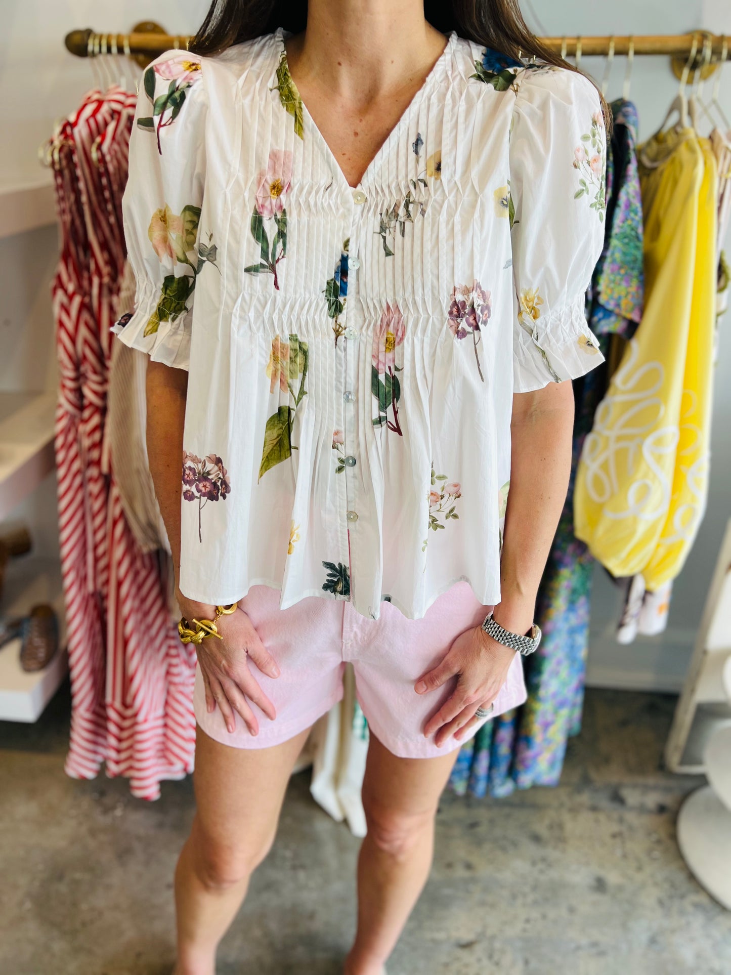 White Floral Print Top