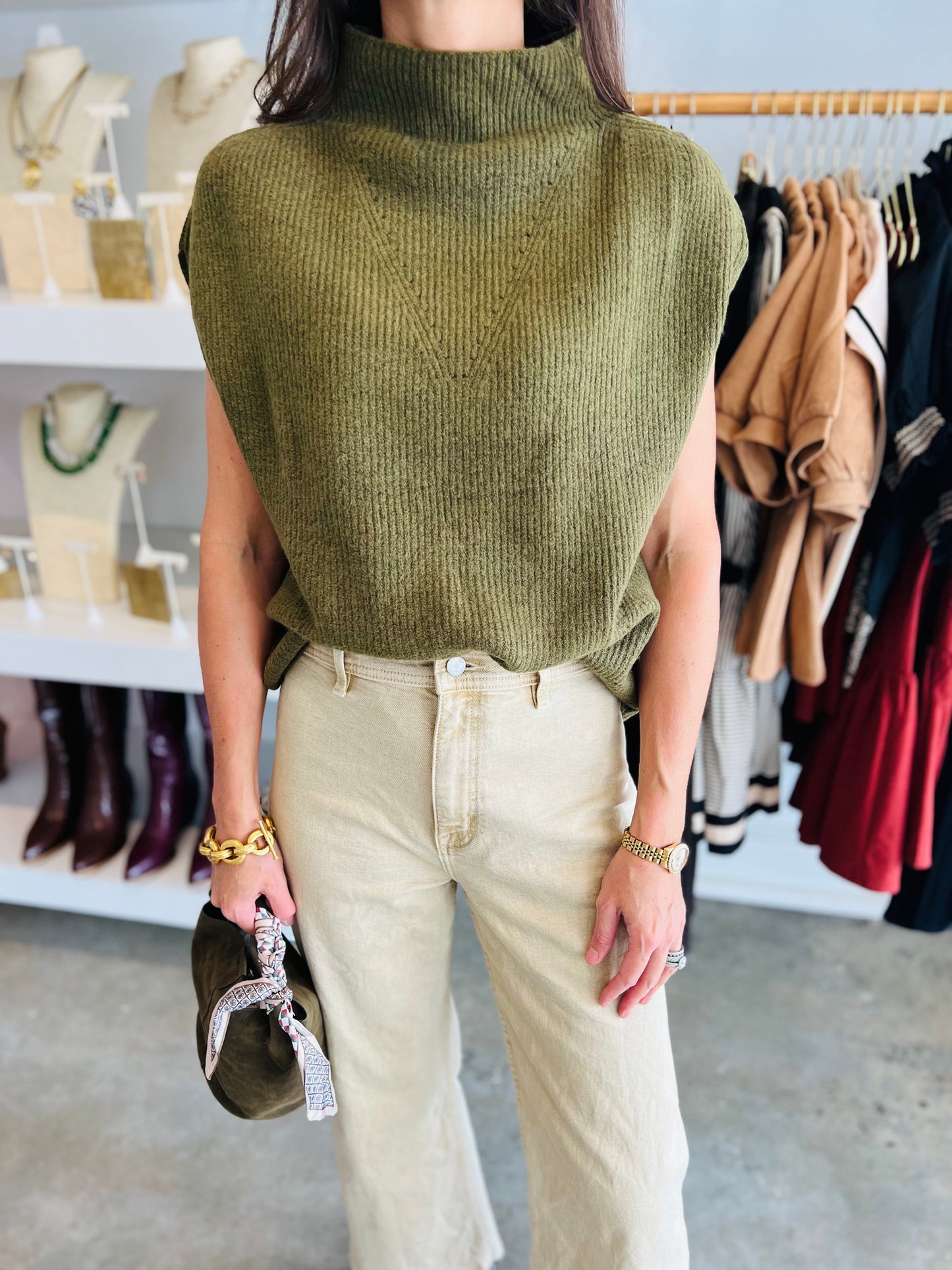 Olive Knit Sleeveless Top