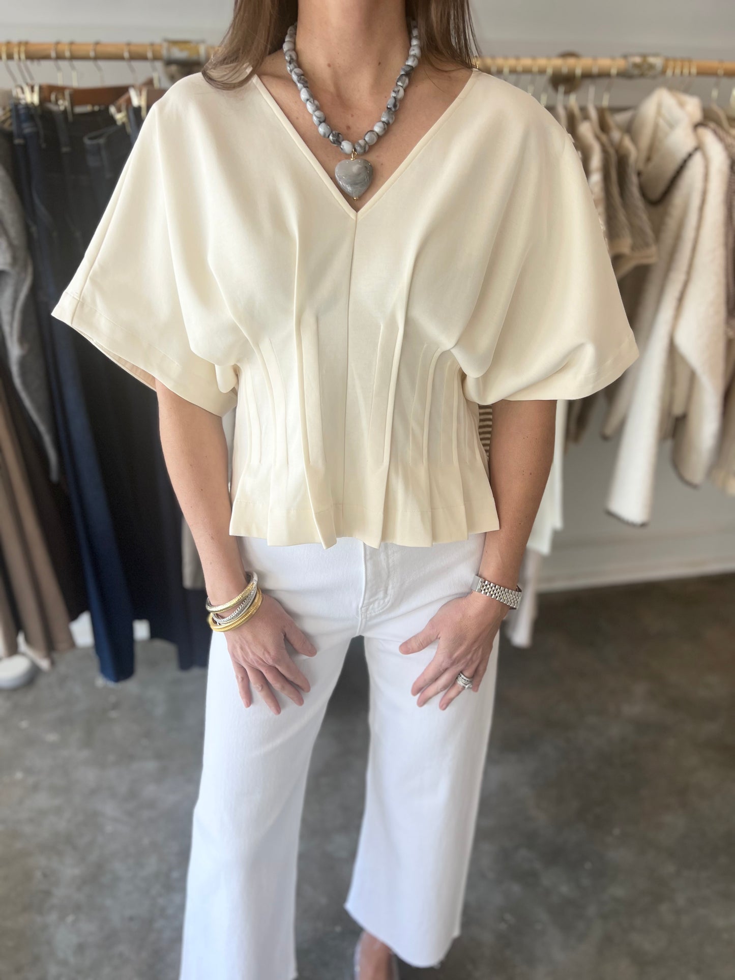 Ivory Dolman Vneck Top