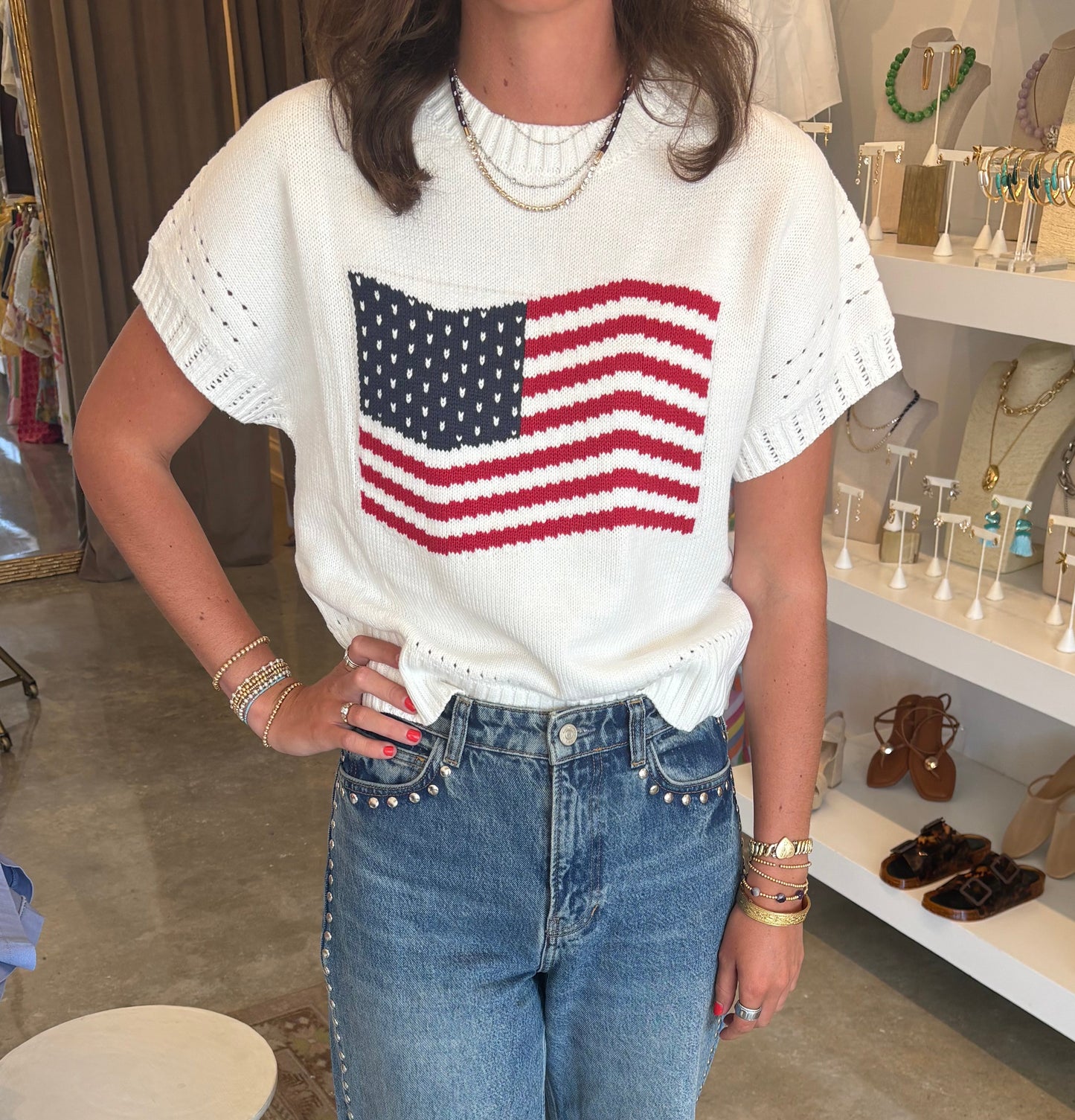 Short Sleeve Flag Sweater