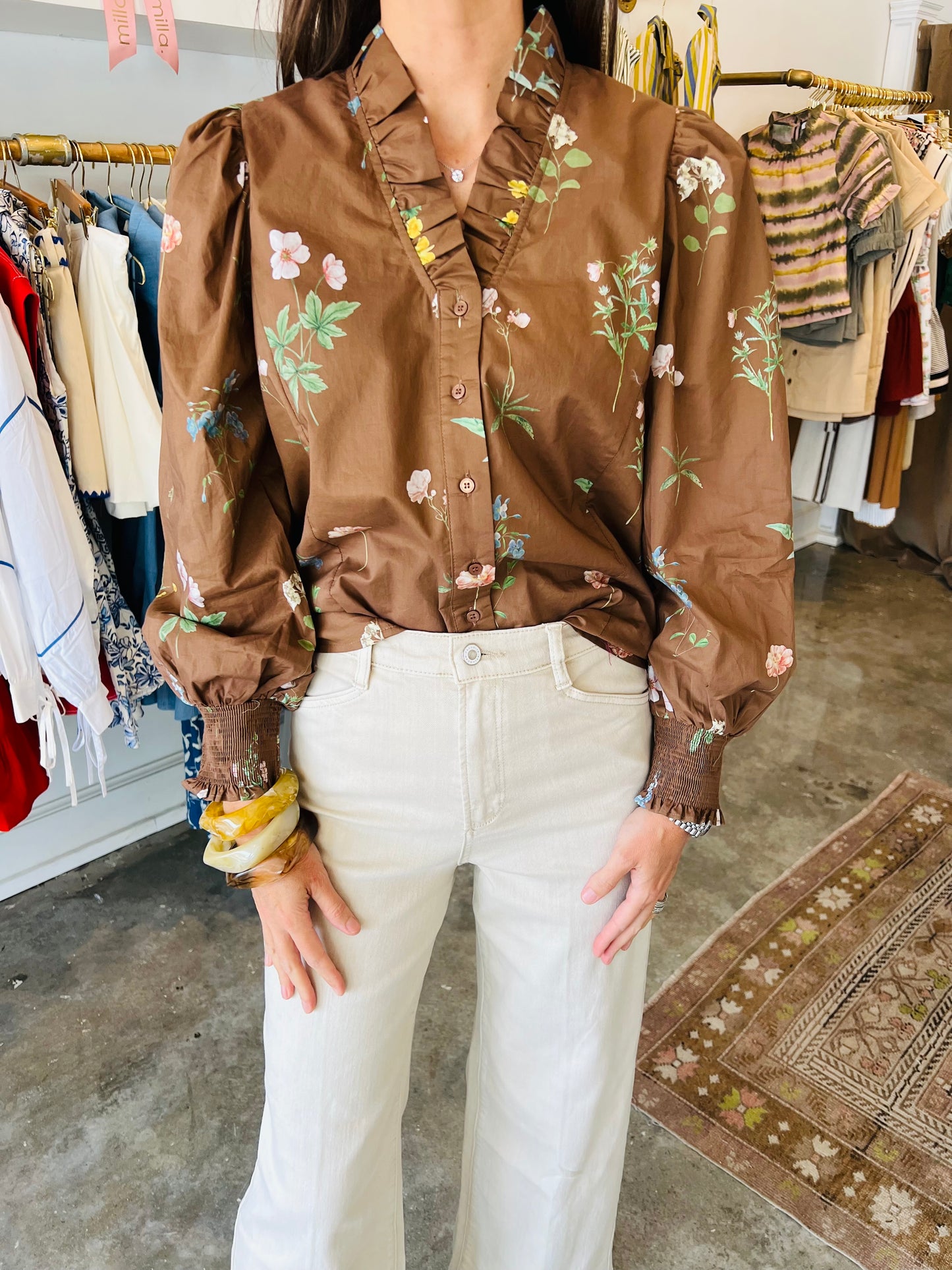 Brown Floral Longsleeve Blouse