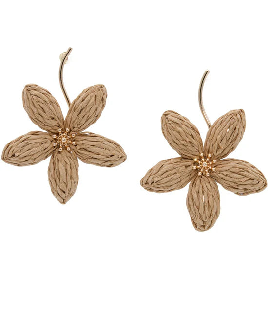 Natural Raffia Flower Dangle Earrings