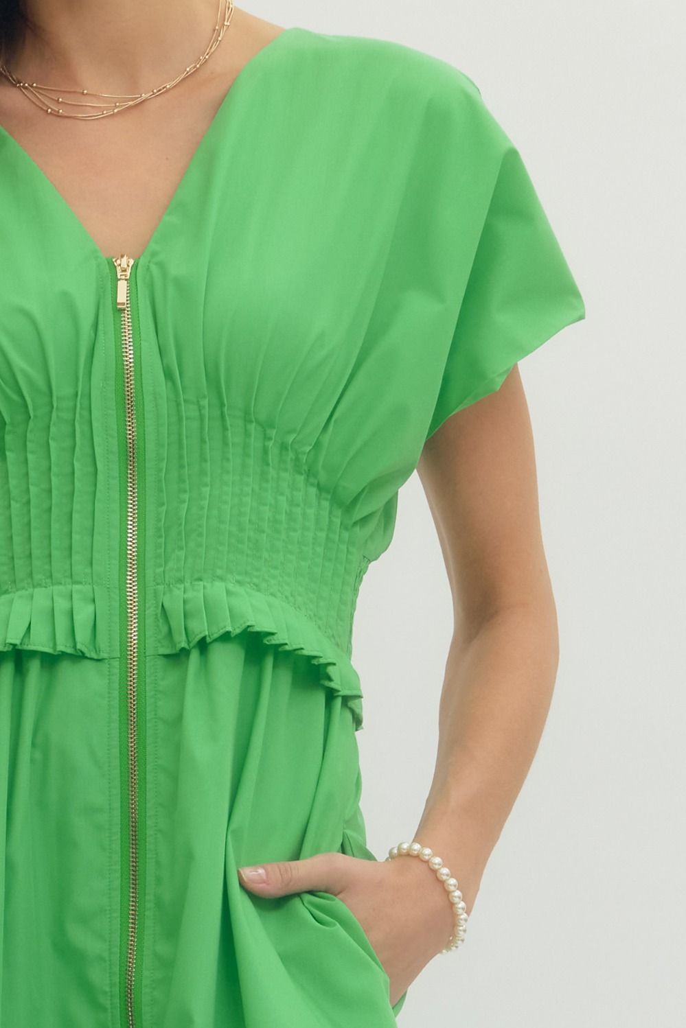 Green Pleat Waist Dress