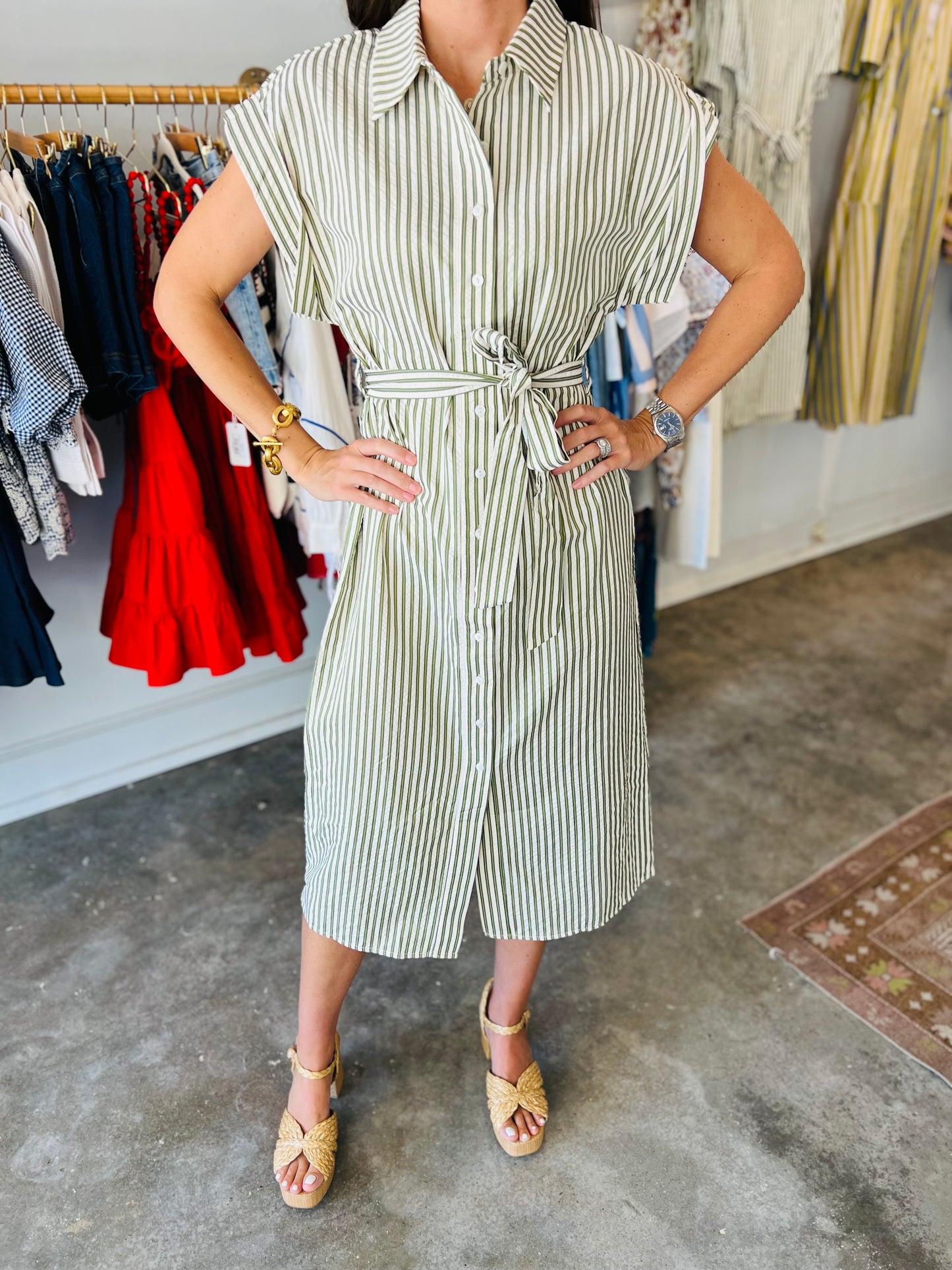 Vine Button Up Stripe Dress