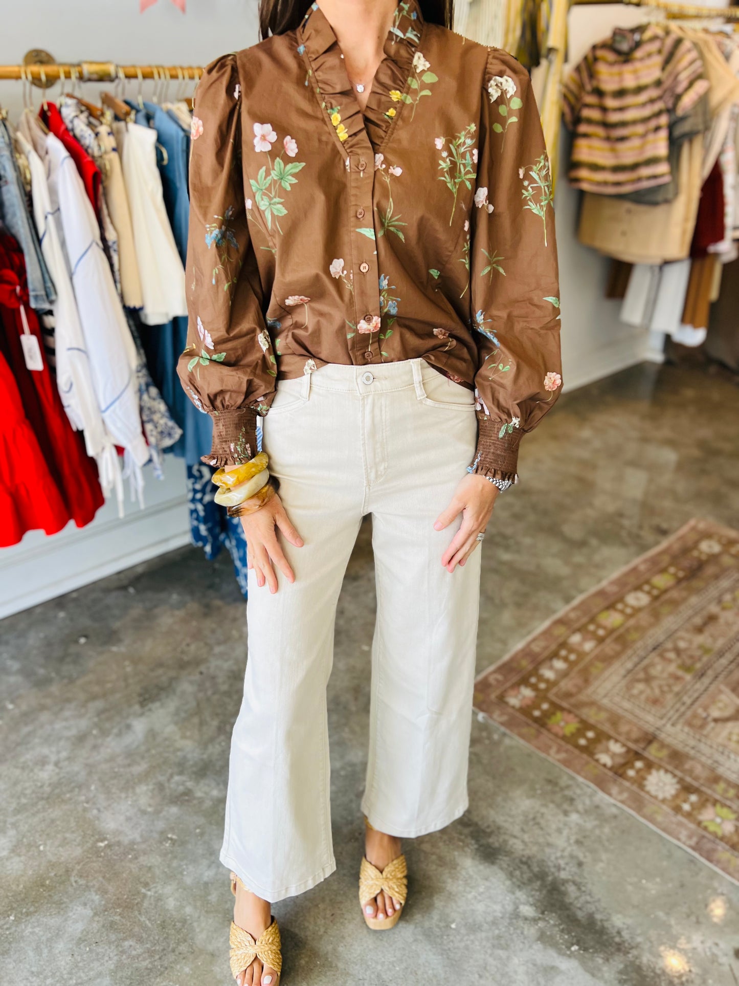 Brown Floral Longsleeve Blouse