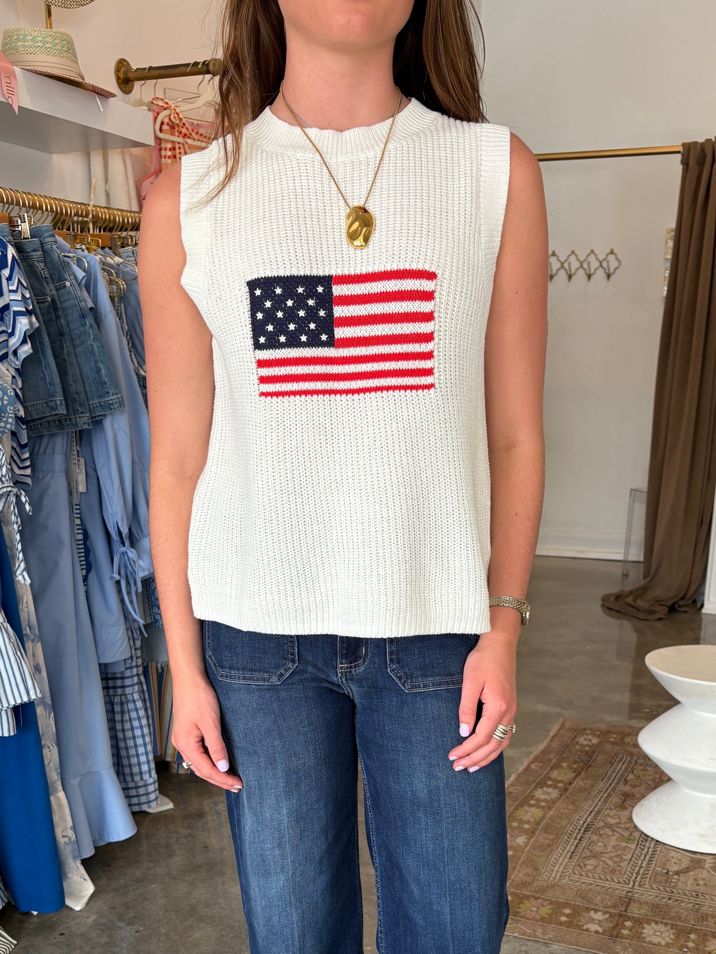 Sleeveless Ivory Flag Sweater
