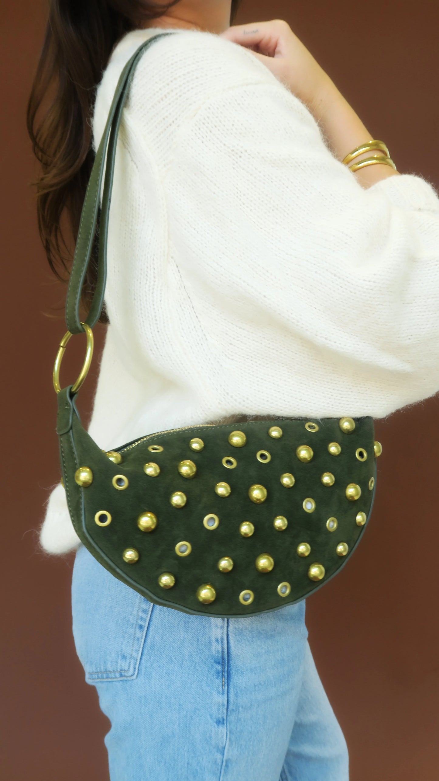 Maeve Studded Olive Bag