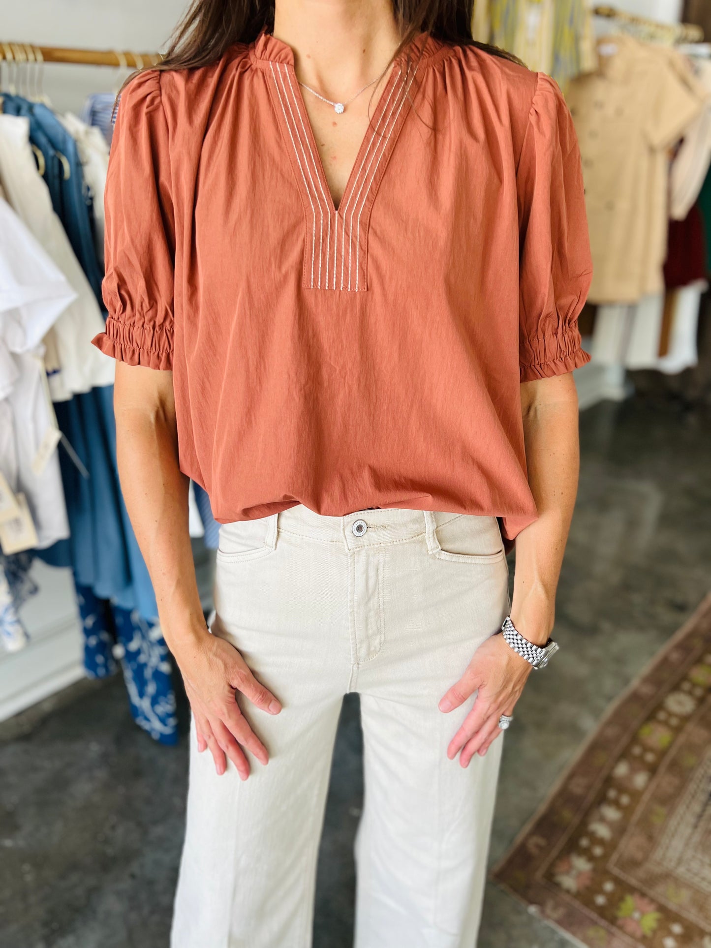 Rust V-neck Top