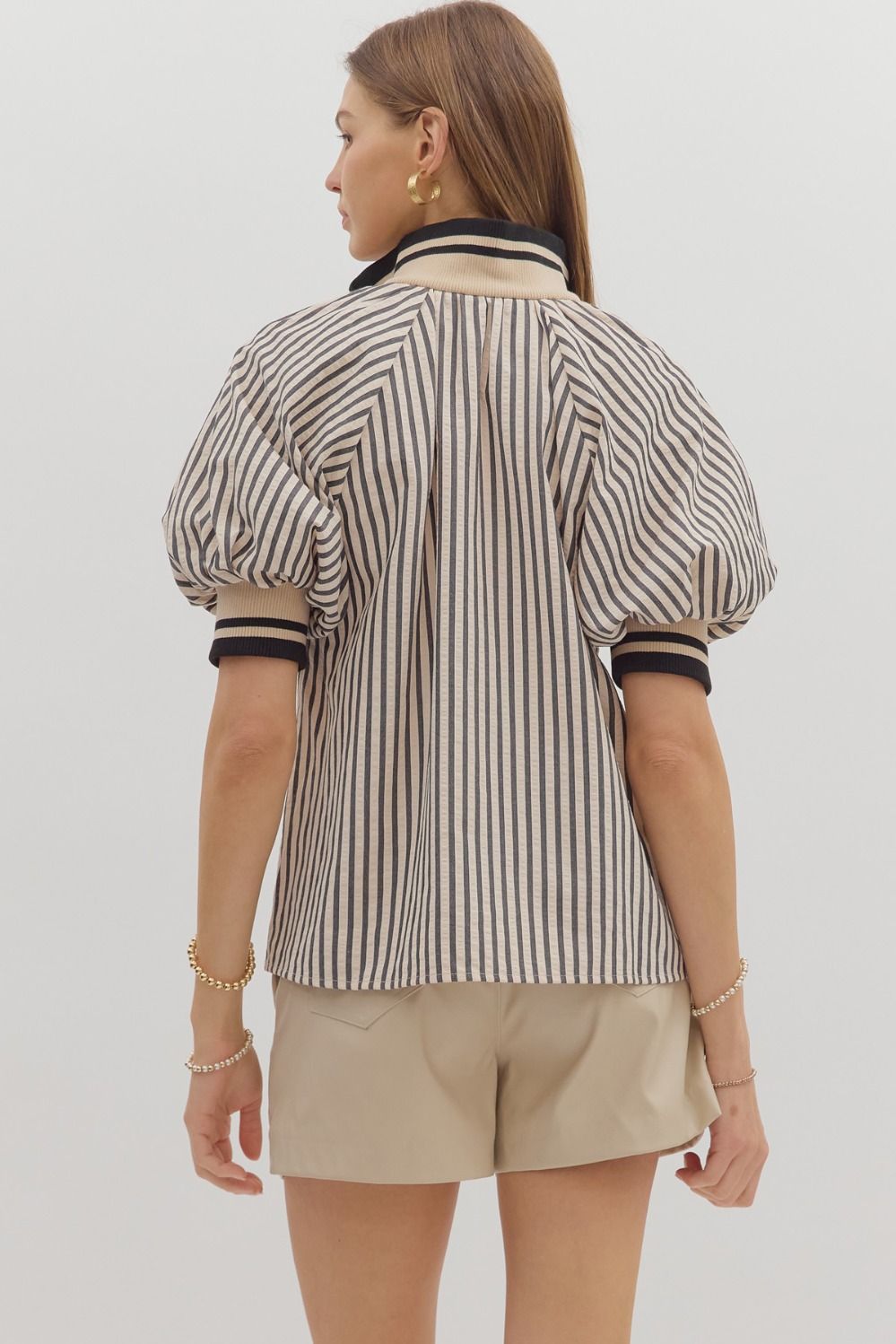 BLACK STRIPE COLLAR BLOUSE