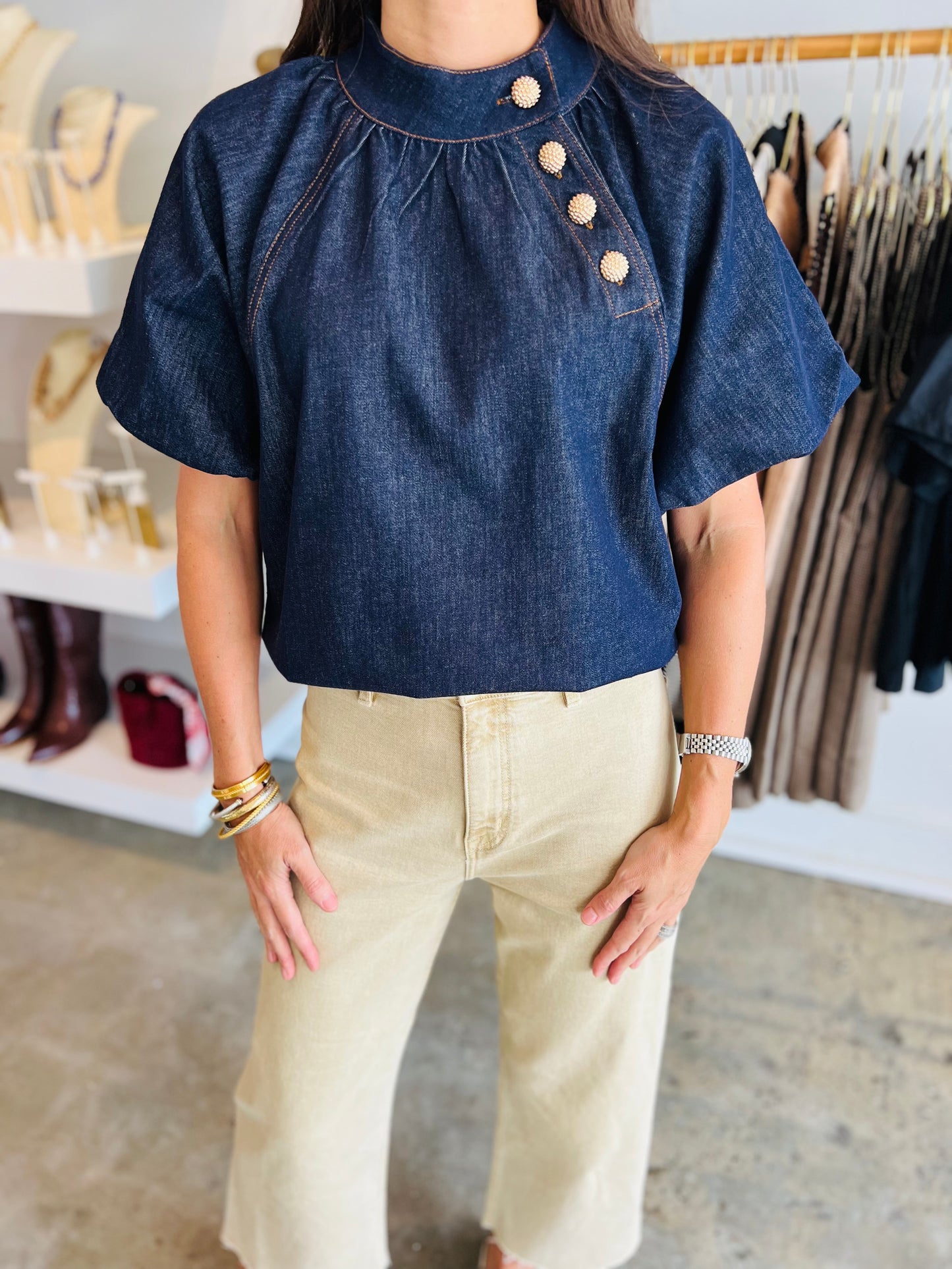 Puff Sleeve Denim Top