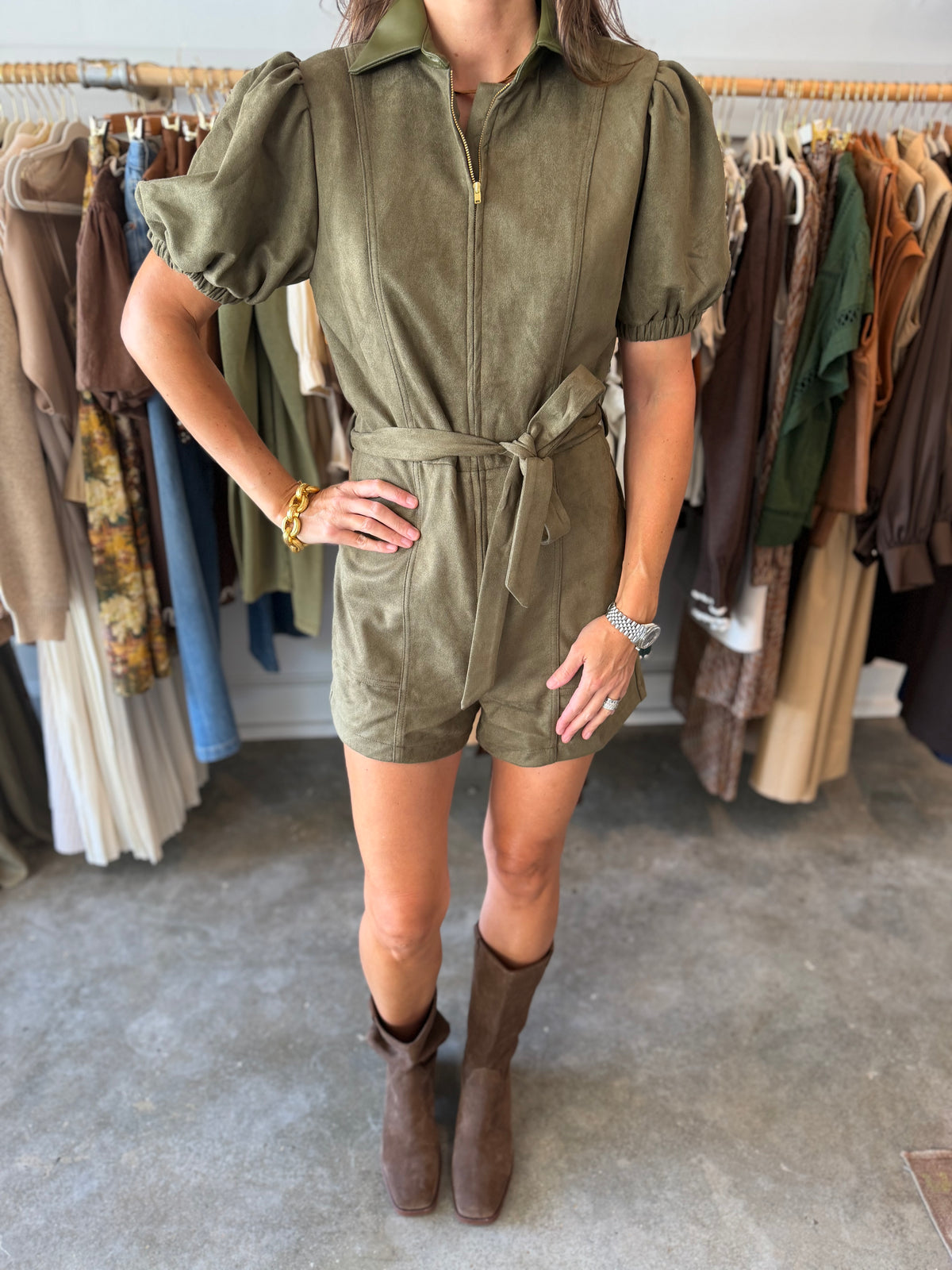 Olive Zipper Romper
