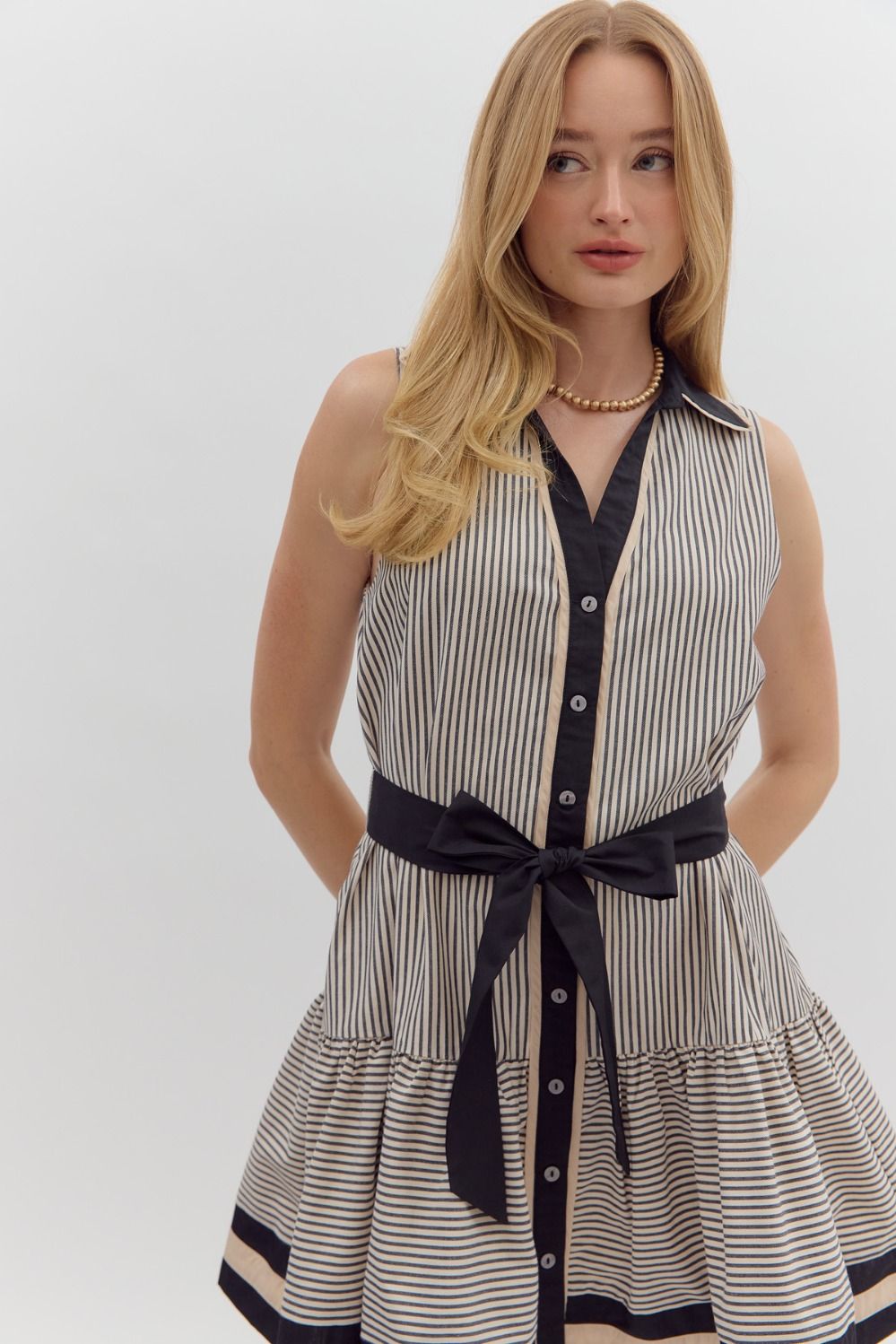 Black Stripe Ruffle Hem Dress