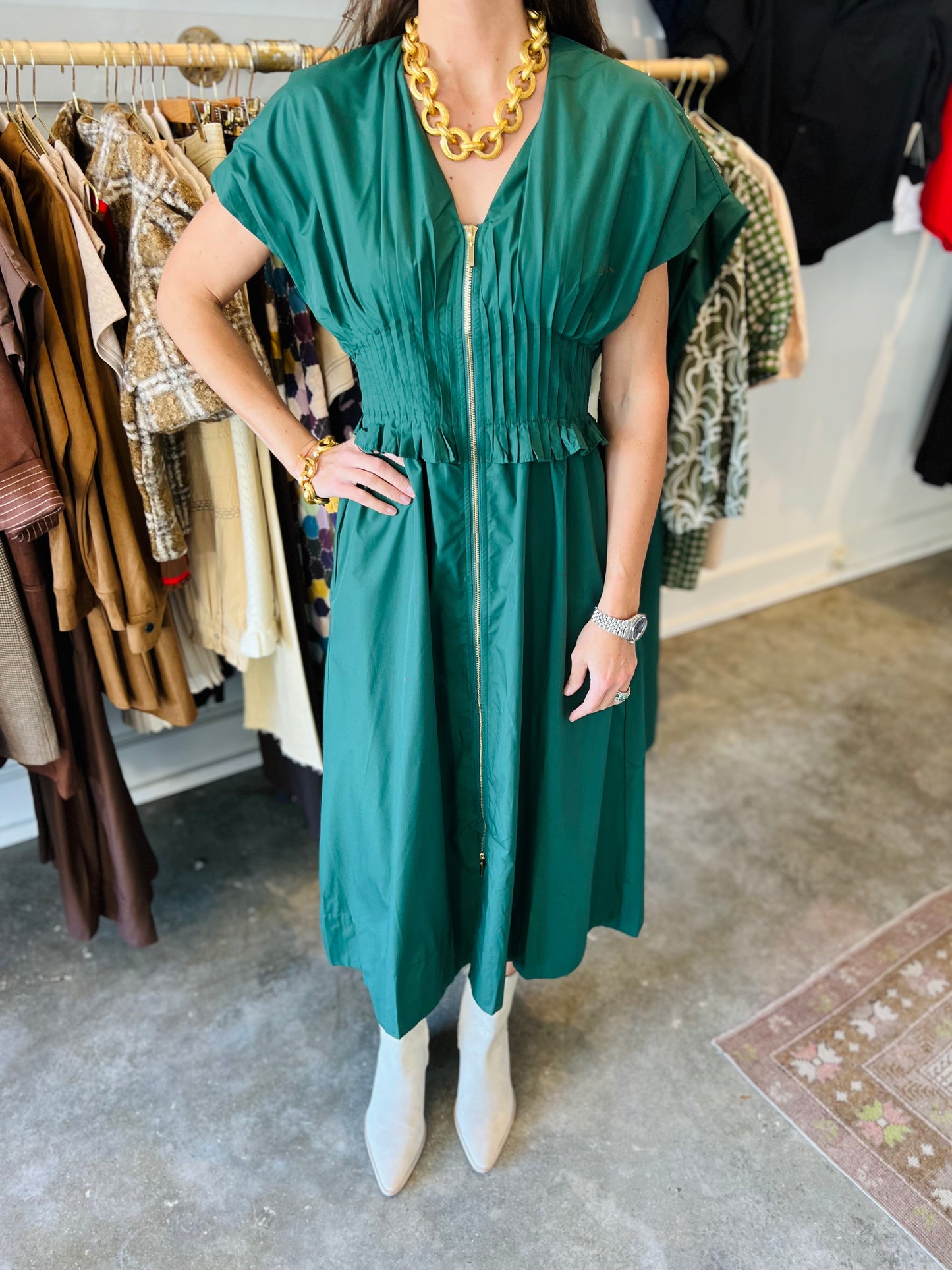 Green Pleated Detail Dress