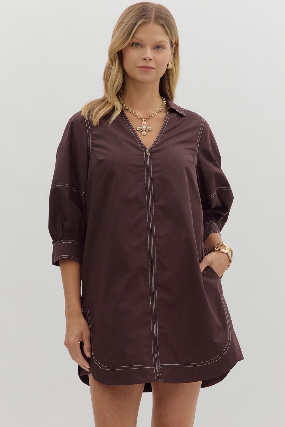 CHOCOLATE ZIPPER DRESS