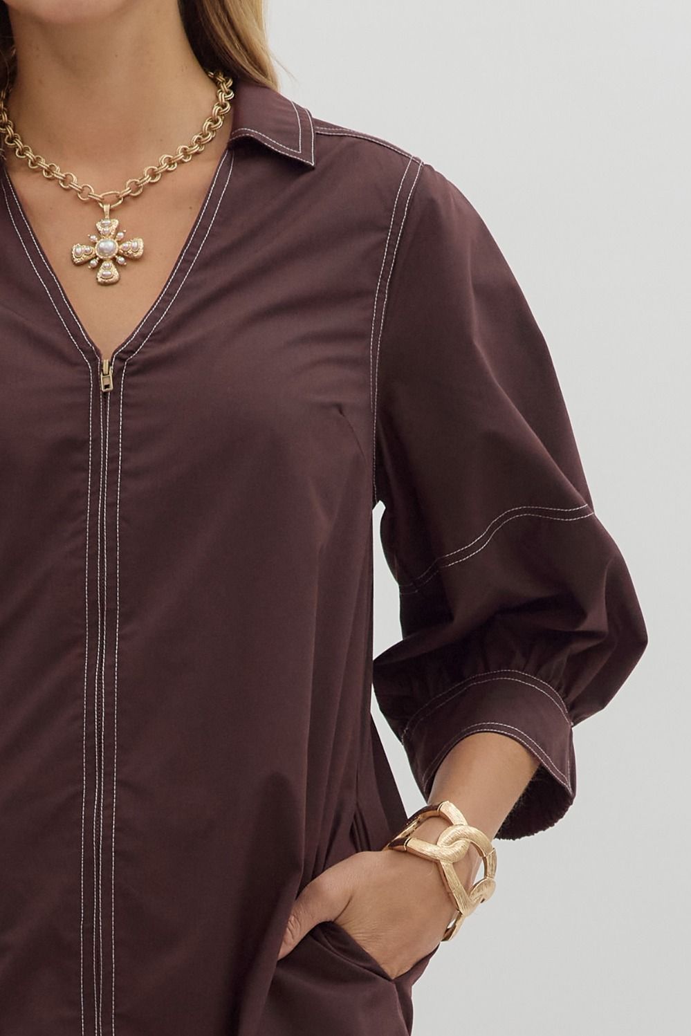 CHOCOLATE ZIPPER DRESS
