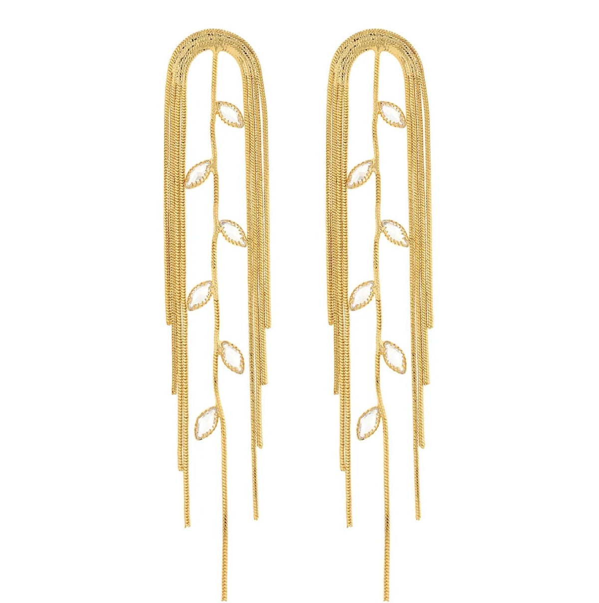 Fringe Chain Baguette Earrings