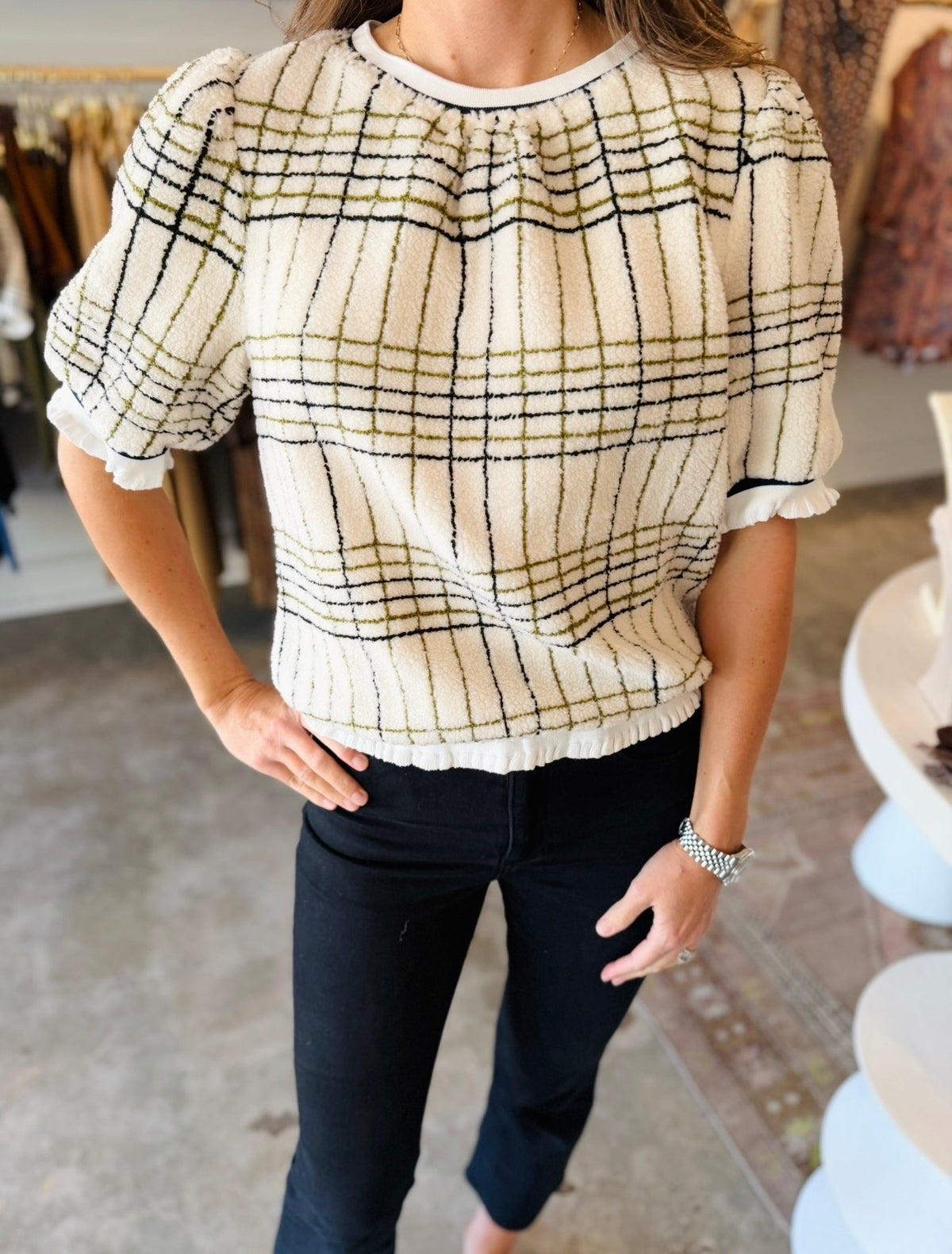 Plaid Sherpa Top