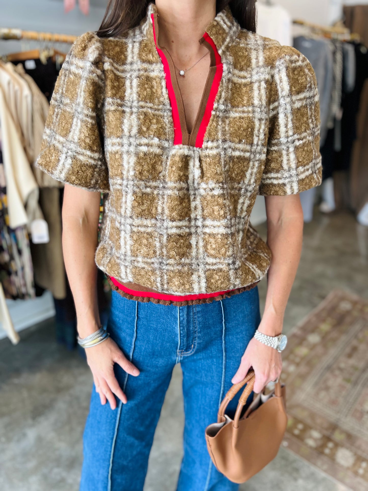 Plaid Sherpa Top
