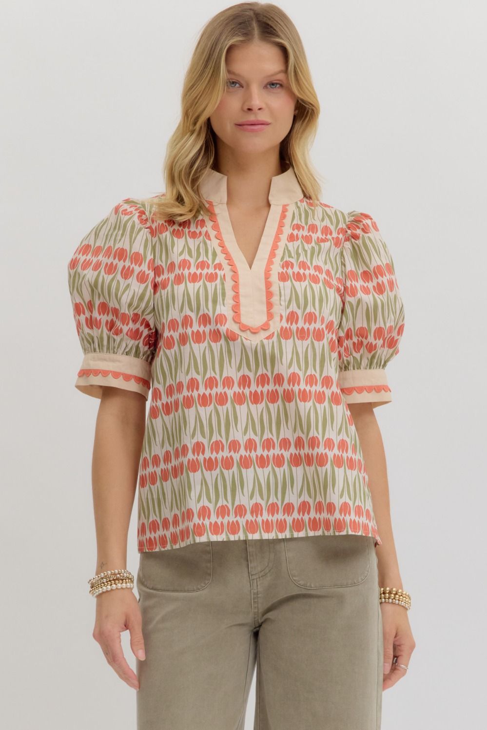ECRU FLORAL RICRAC BLOUSE