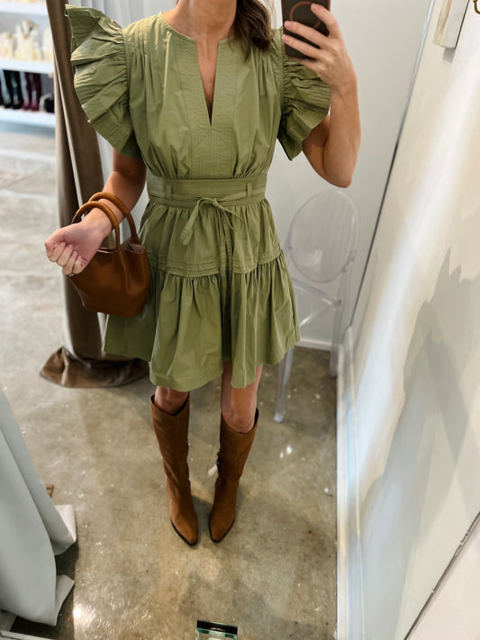 Sage Poplin Mini Dress