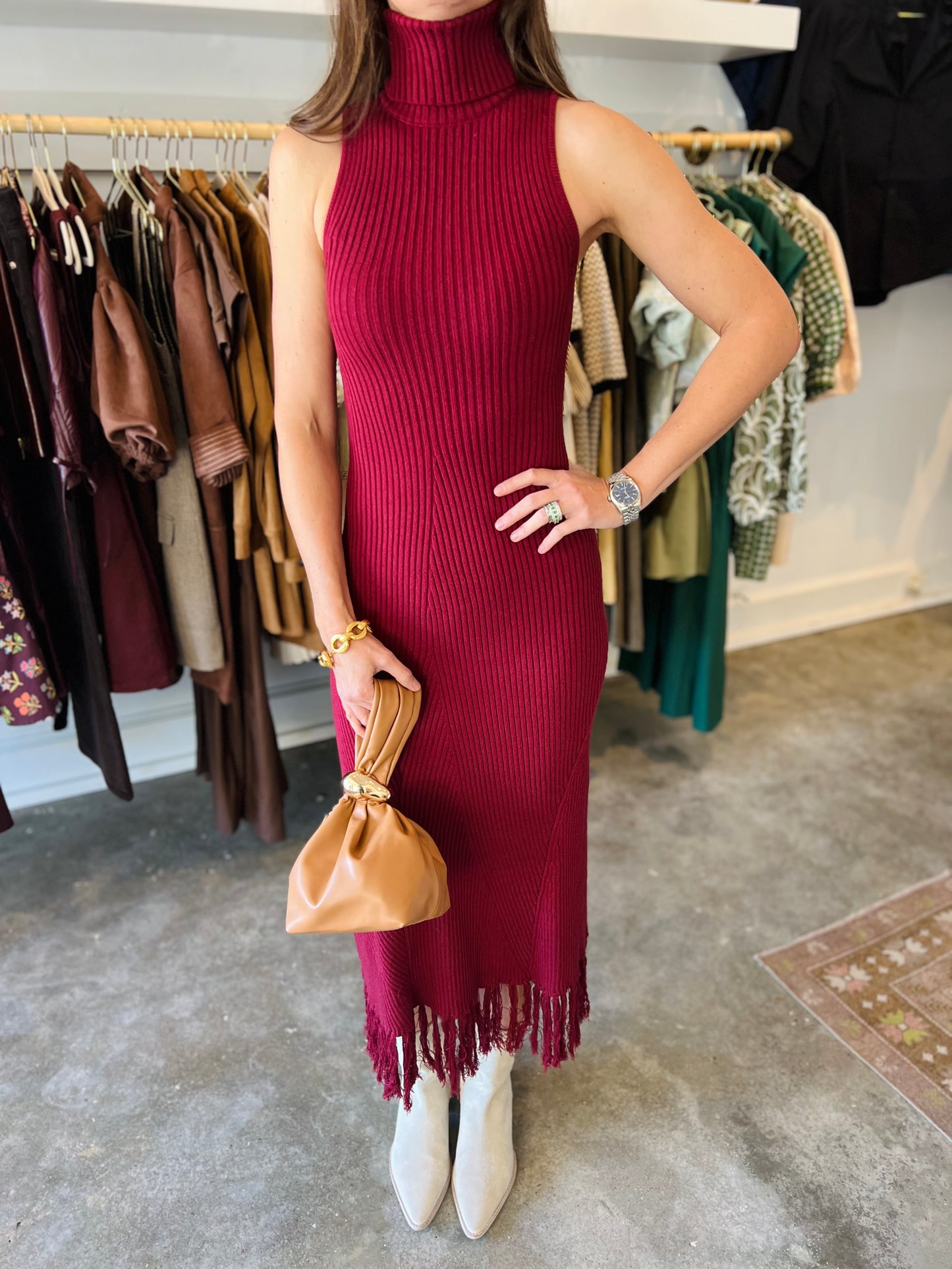 Burgundy Fringe Dress