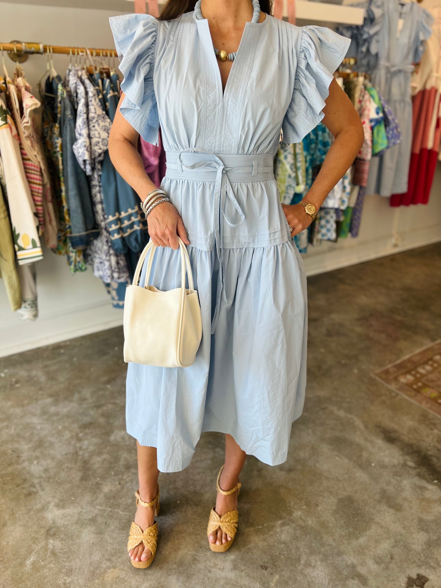 BABY BLUE POPLIN MIDI DRESS