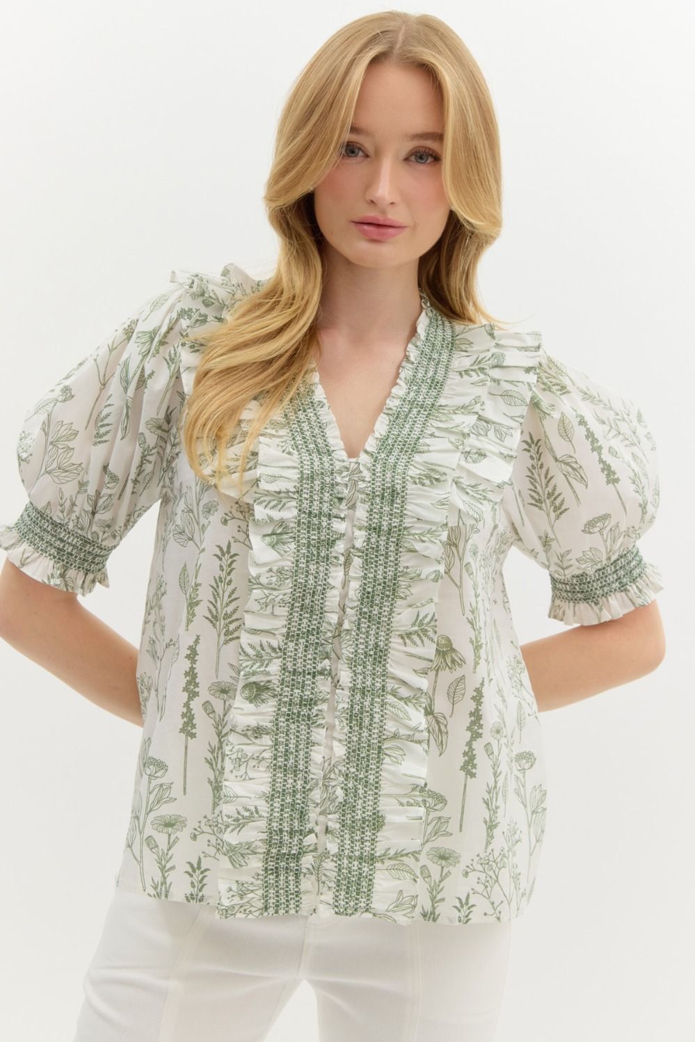 OLIVE EMBROIDERY TOP