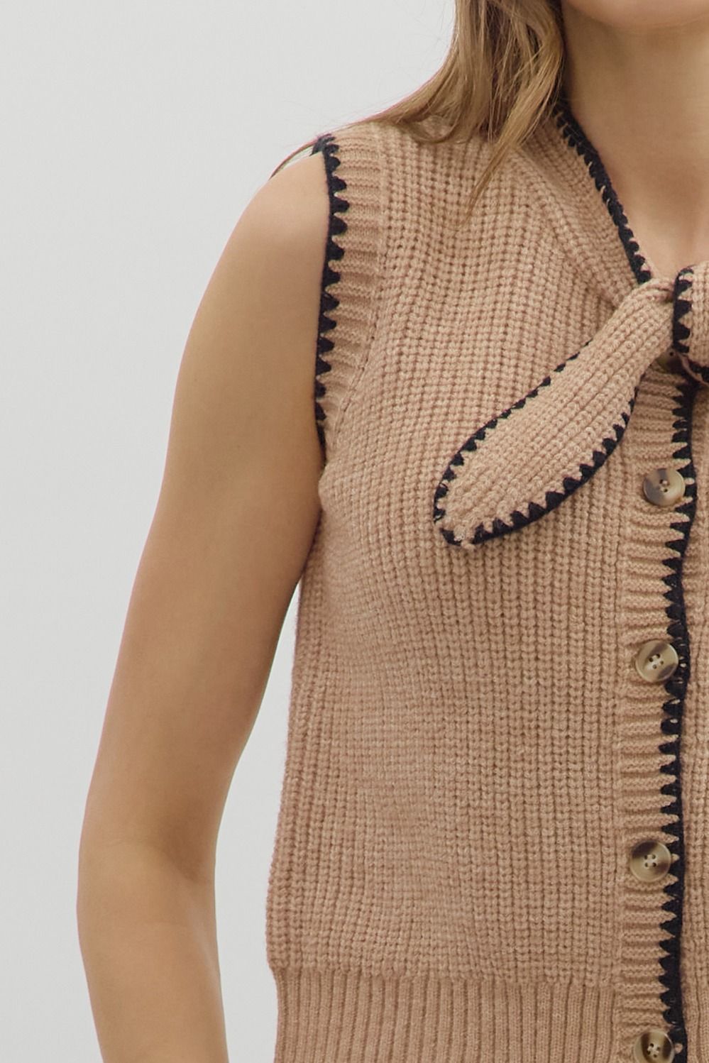 TAUPE BOW SWEATER TOP