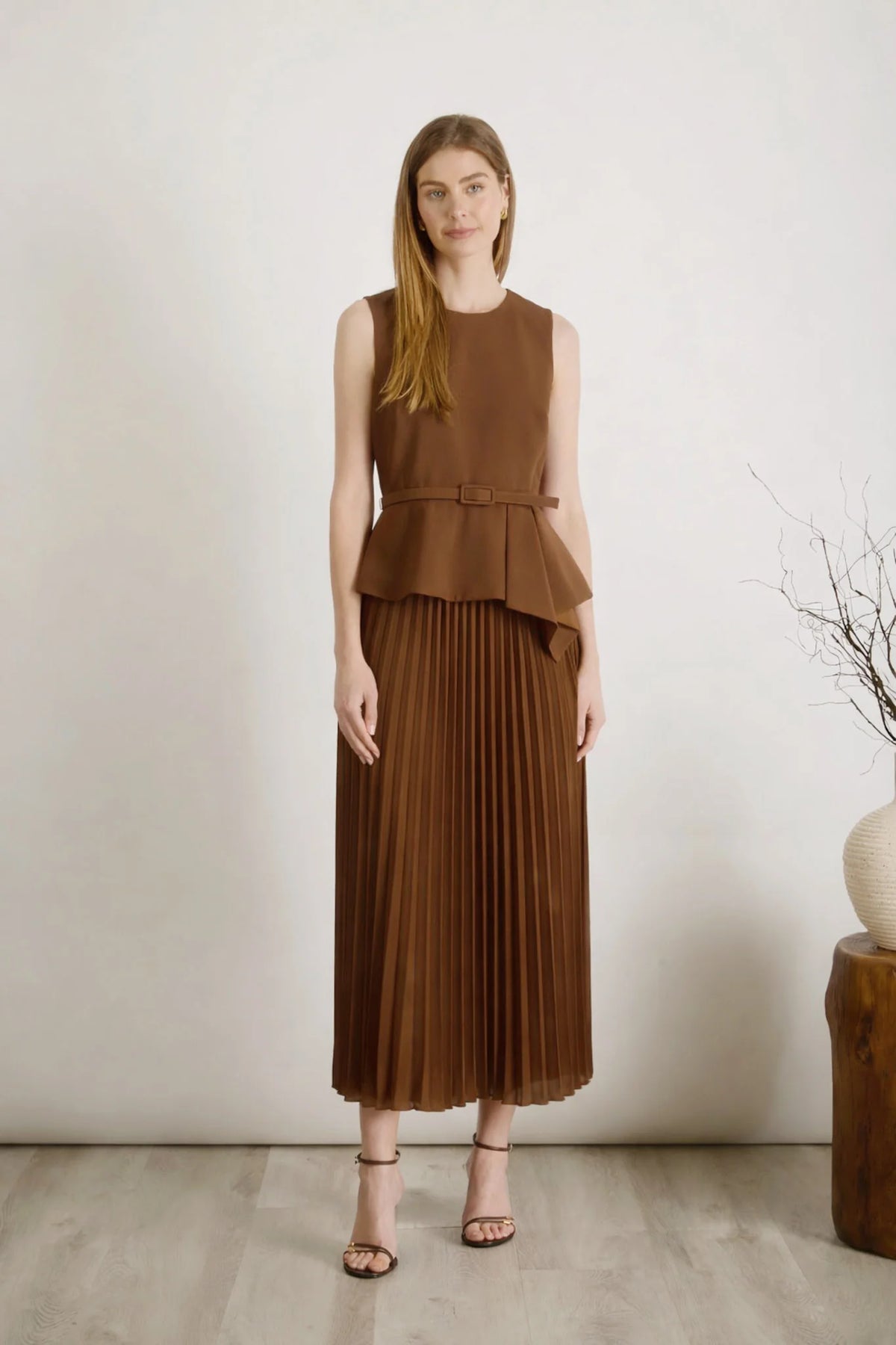Sleeveless Pleated Midi Dress