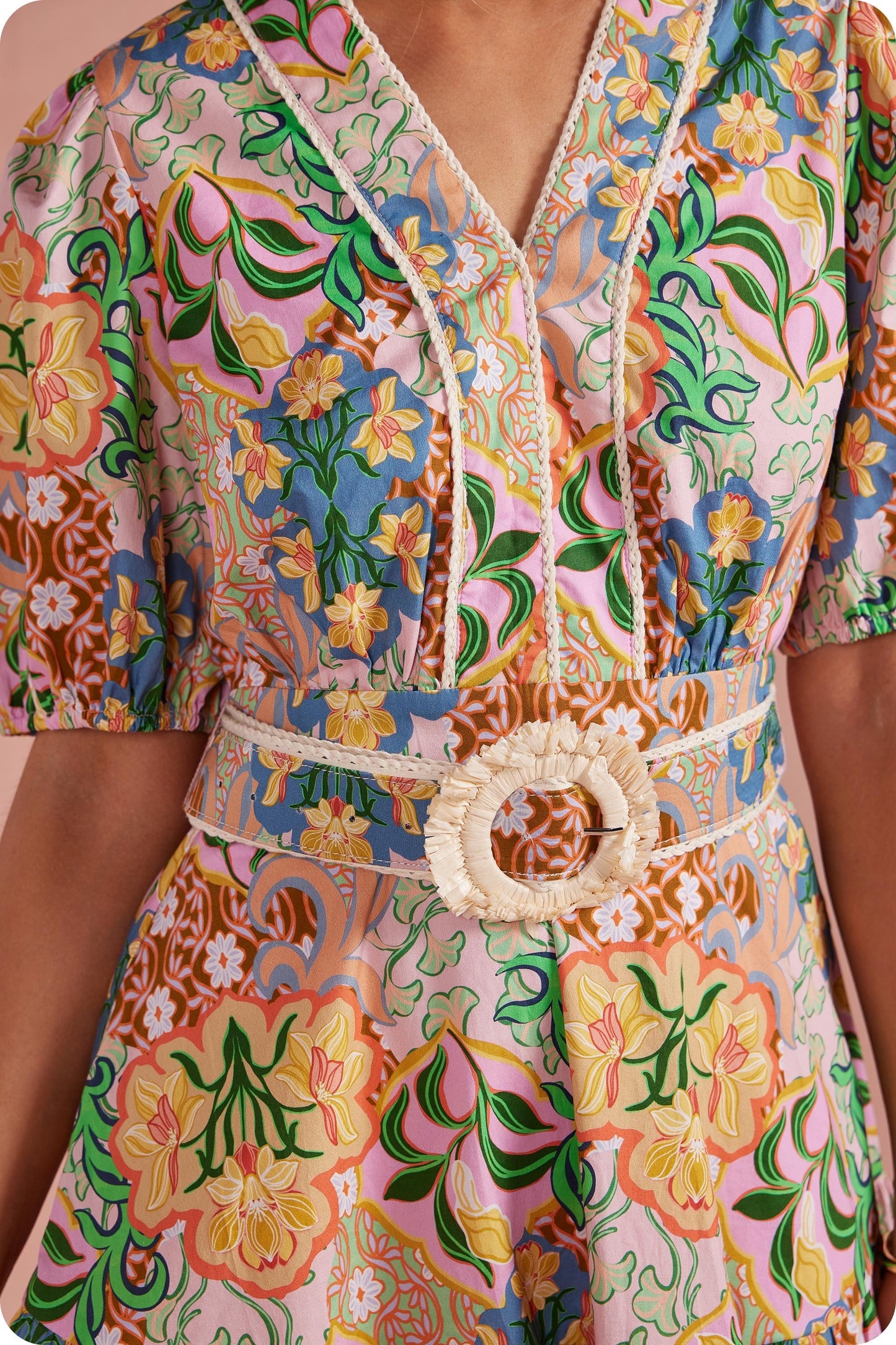 Multi Flower Belted Mini Dress