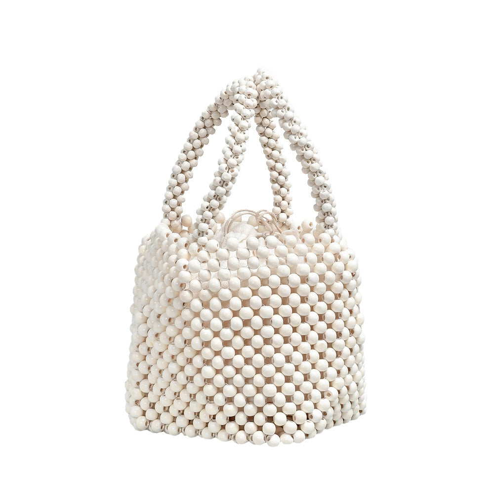 IVORY BEADED BUCKET BAG
