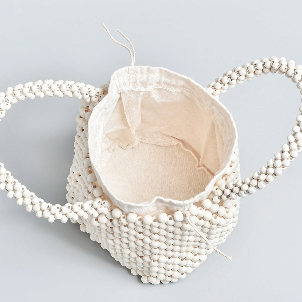 IVORY BEADED BUCKET BAG