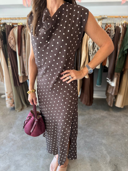 Cowl Neck Polka Dot Dress